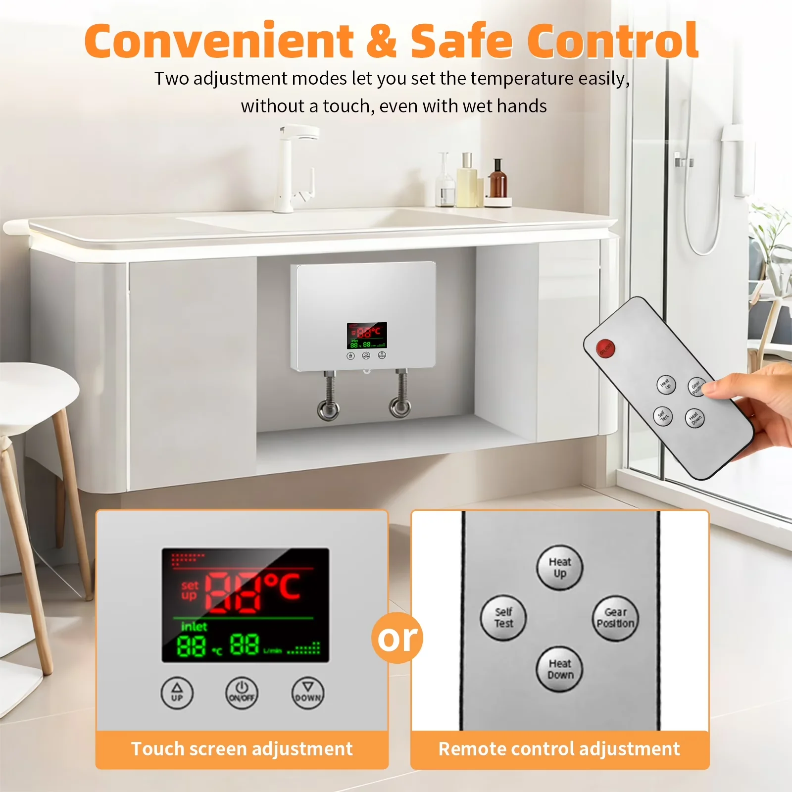 Professional Plumbing with 4500W, Easy Installation, Electric Tankless Water Heater - Model 6449F2