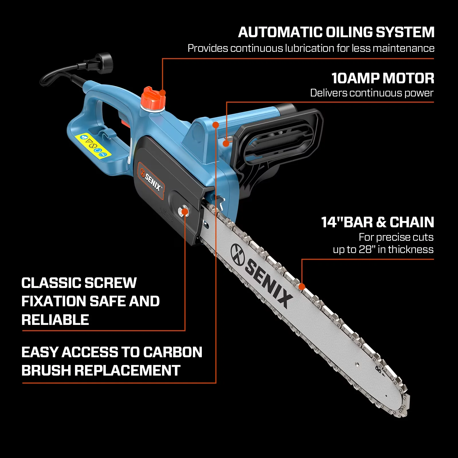 Premium Chainsaw with Tool-Less Chain Tensioning, Anti-Vibration, Automatic Chain Oiler - Model A13C78