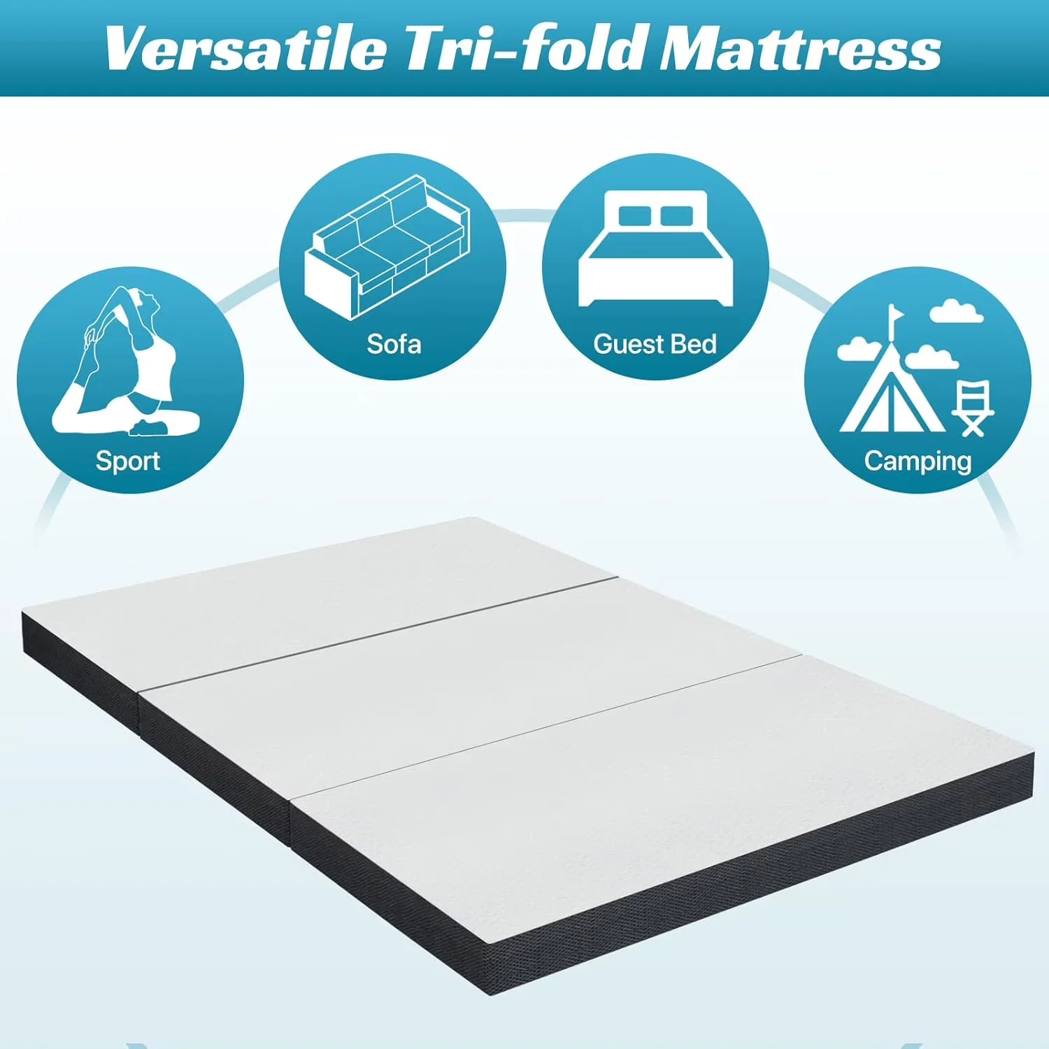 Premium Mattresses Accessory with Washable Cover, Easy to carry and store, With Breathable Mesh Side - White Memory Foam Model 1503B8