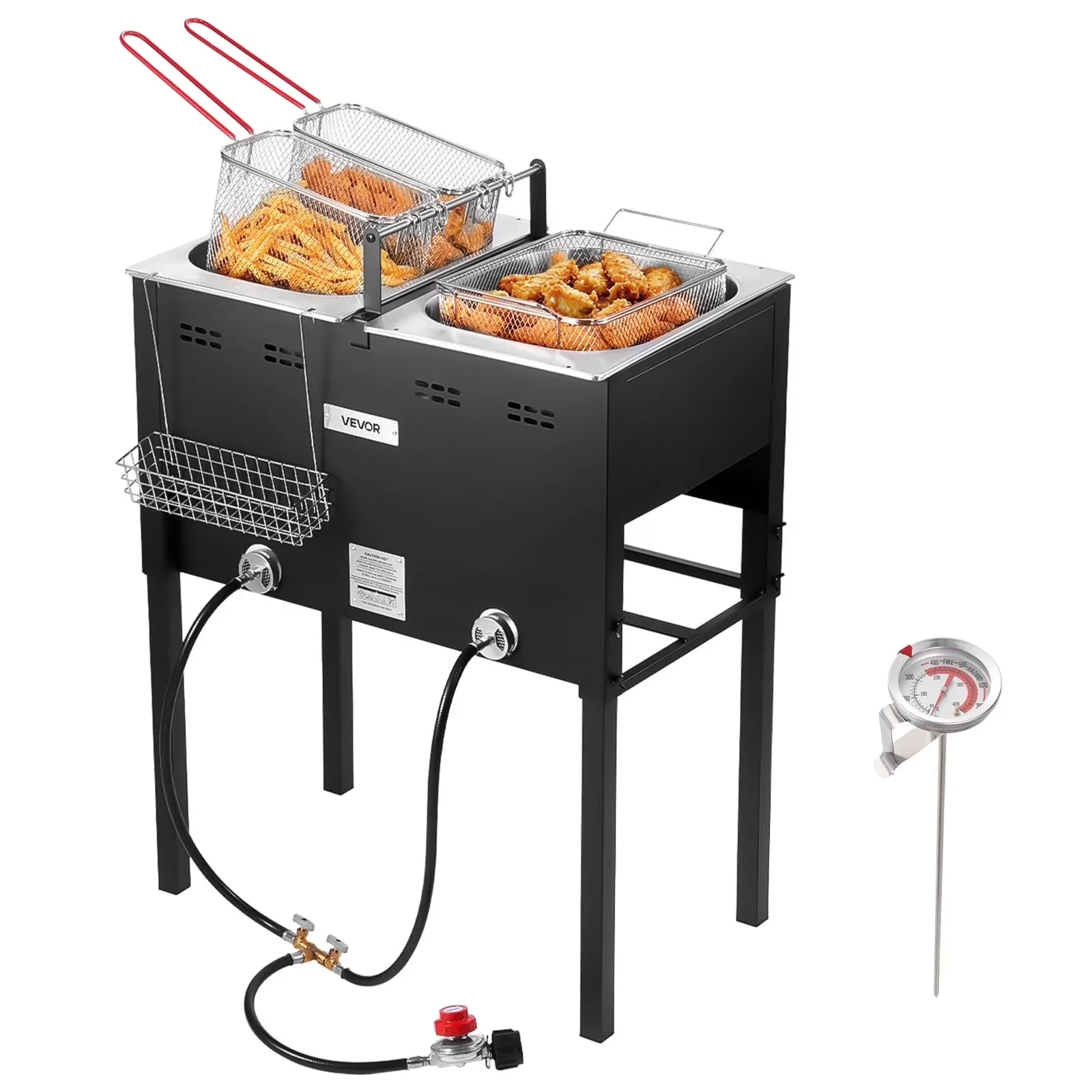 Premium Outdoor Fryer with 50000 BTU, Adjustable Regulator, 3 Basket - Black Stainless Steel Model 820C72