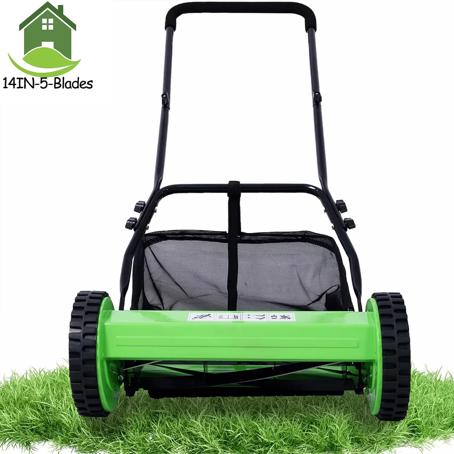 Stylish Push Mower with Adjustable, 14-Inch 5-Blade Real Lawn Mover, Grass Catcher - Model 371148