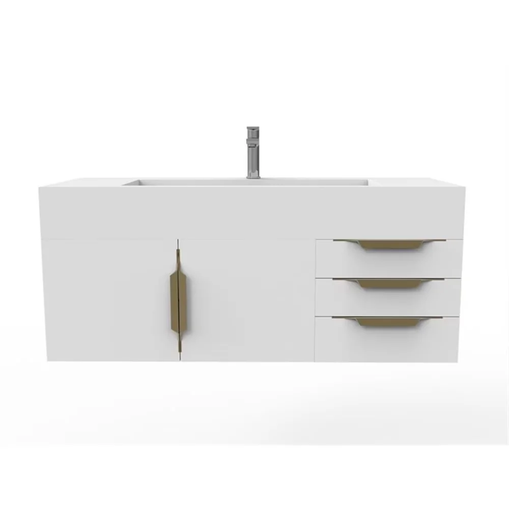 Versatile Bathroom Renovation with White Top and Gold Trim, Base Finish: Matte White - Model B36A6D