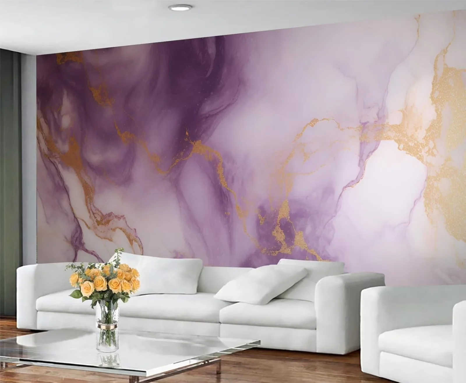 Sleek Wallpaper with Durable, Modern Purple Rendered Marble - High-Quality Canvas Purple for Living Room, Bedroom Model 9666BB