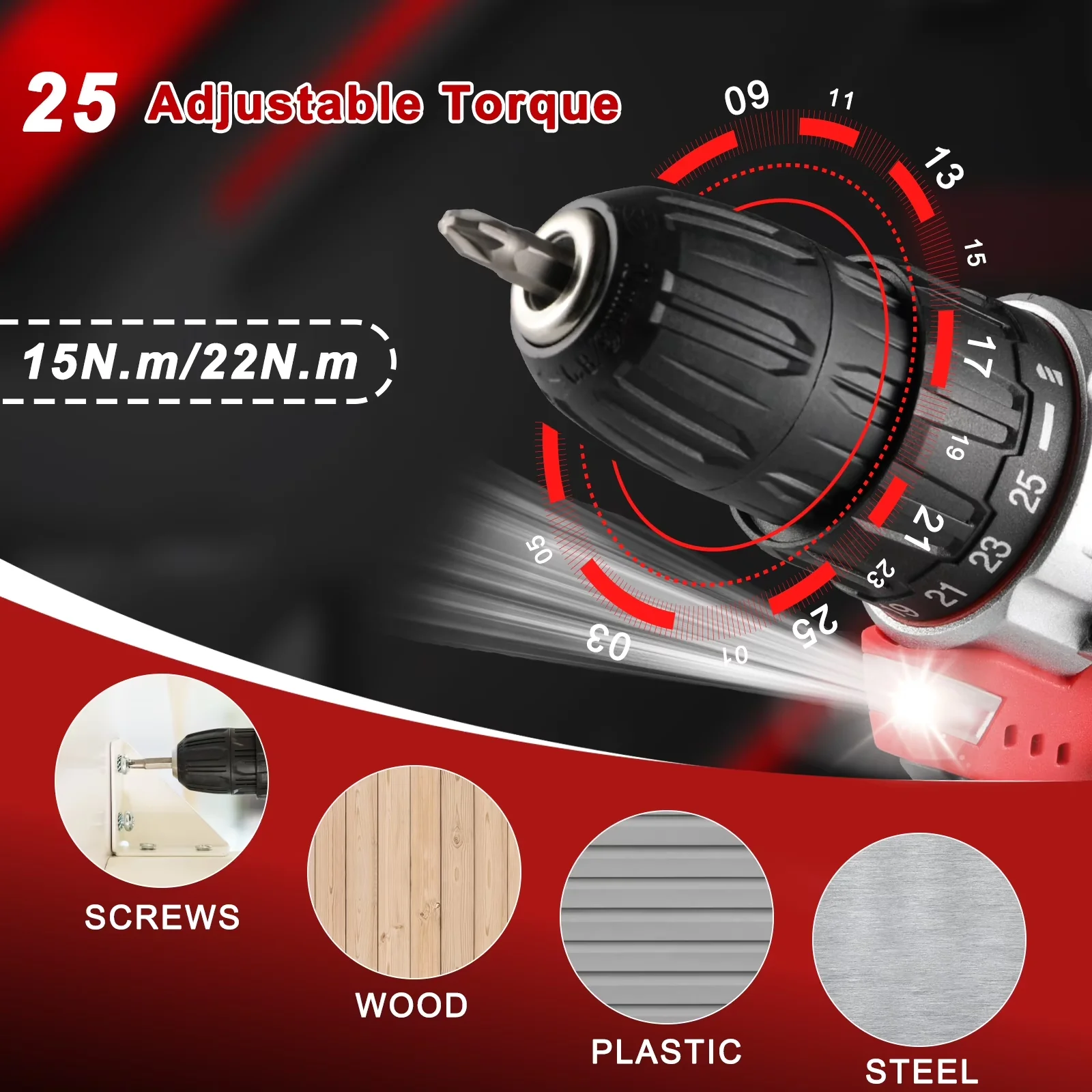 Drills Driver Modern with Battery, 12V, 12V Cordless Drill Tool set - Red Model A18EBB