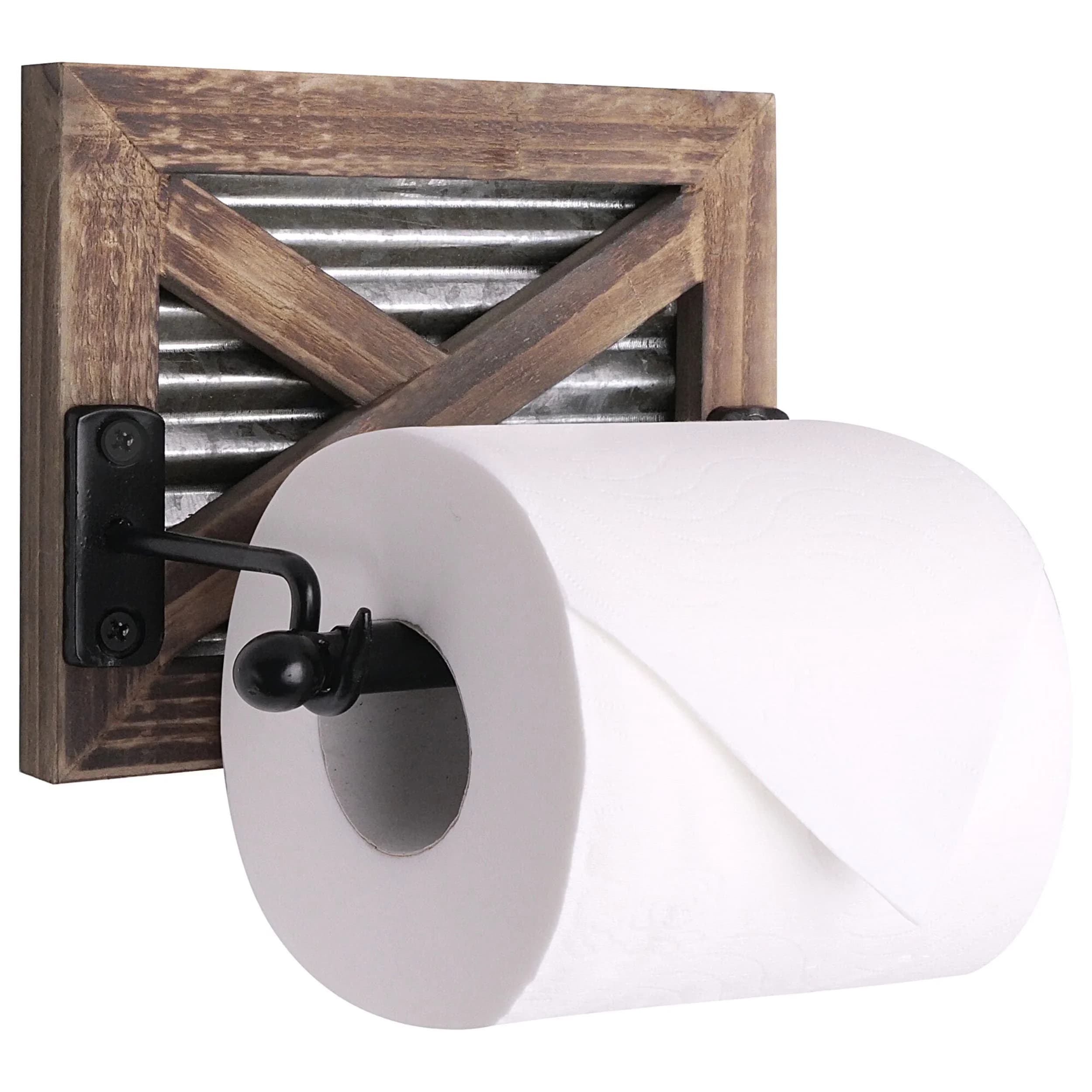 Classic Bathroom Renovation with Farmhouse, Galvanized Metal, TP Holder - Silver Wood; Metal Model D5010D