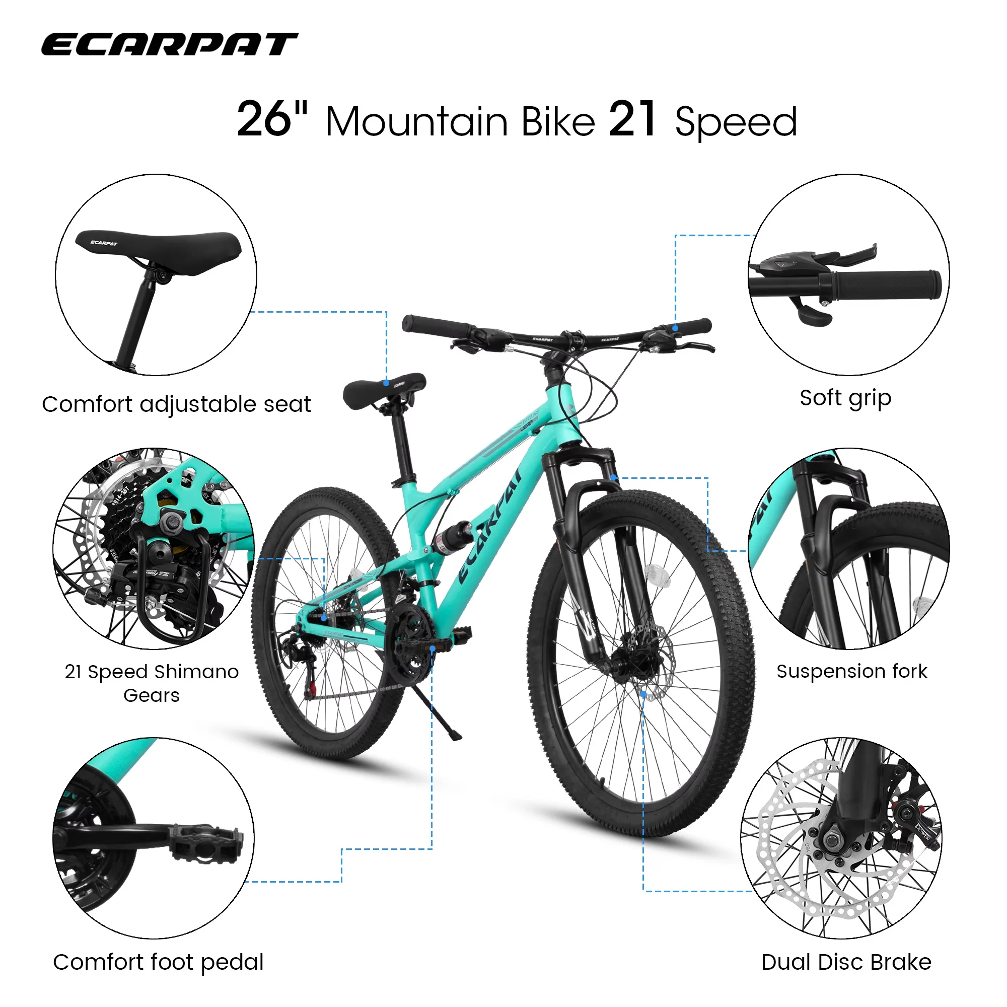 Premium Mountain Bike with Compact, biking, Front Suspension - Blue 26 Inch Model F2D944