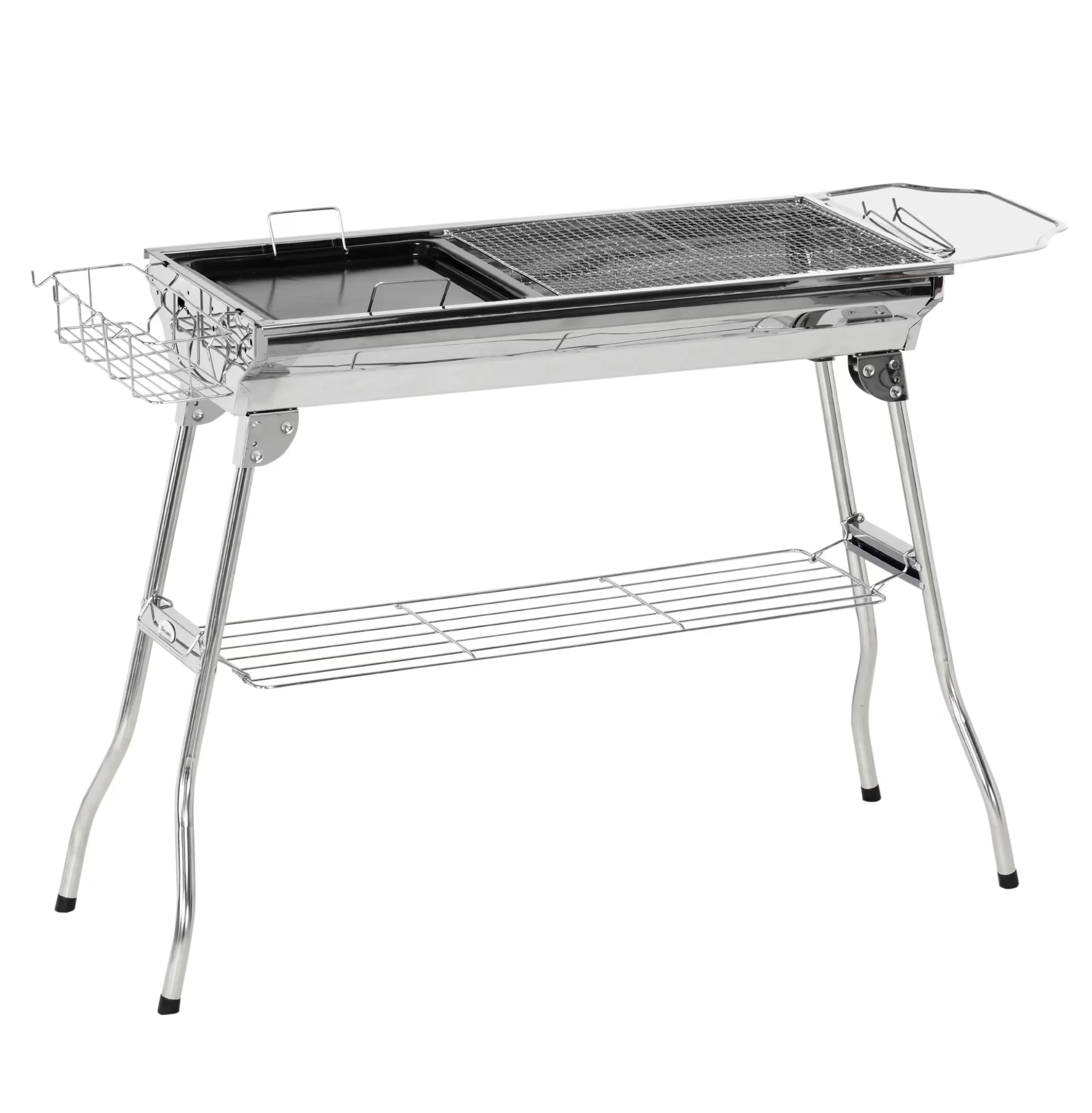 Sleek Flat Top Grill with Storage Rack, Portable, Outdoor Hibachi - Silver Stainless Steel Stainless Steel Model B9F016