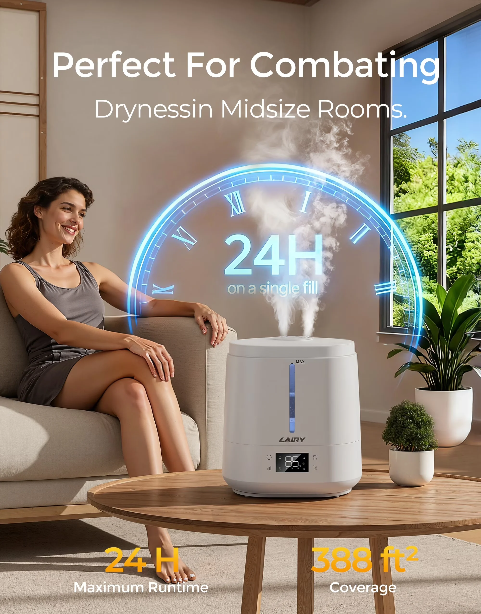 Humidifier Durable with Adjustable Humidistat, 6L Top Fill Humidifiers - White Model ECB74B