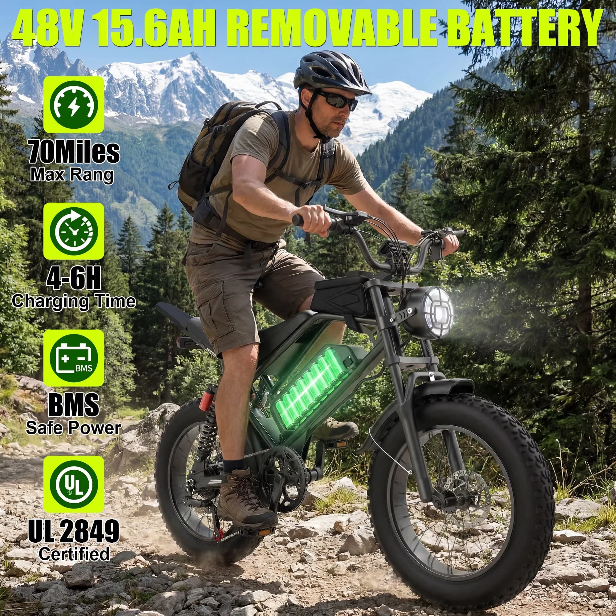 Sleek Electric Bike with Battery, 1500W - Rustic Charm Model 18A9FB