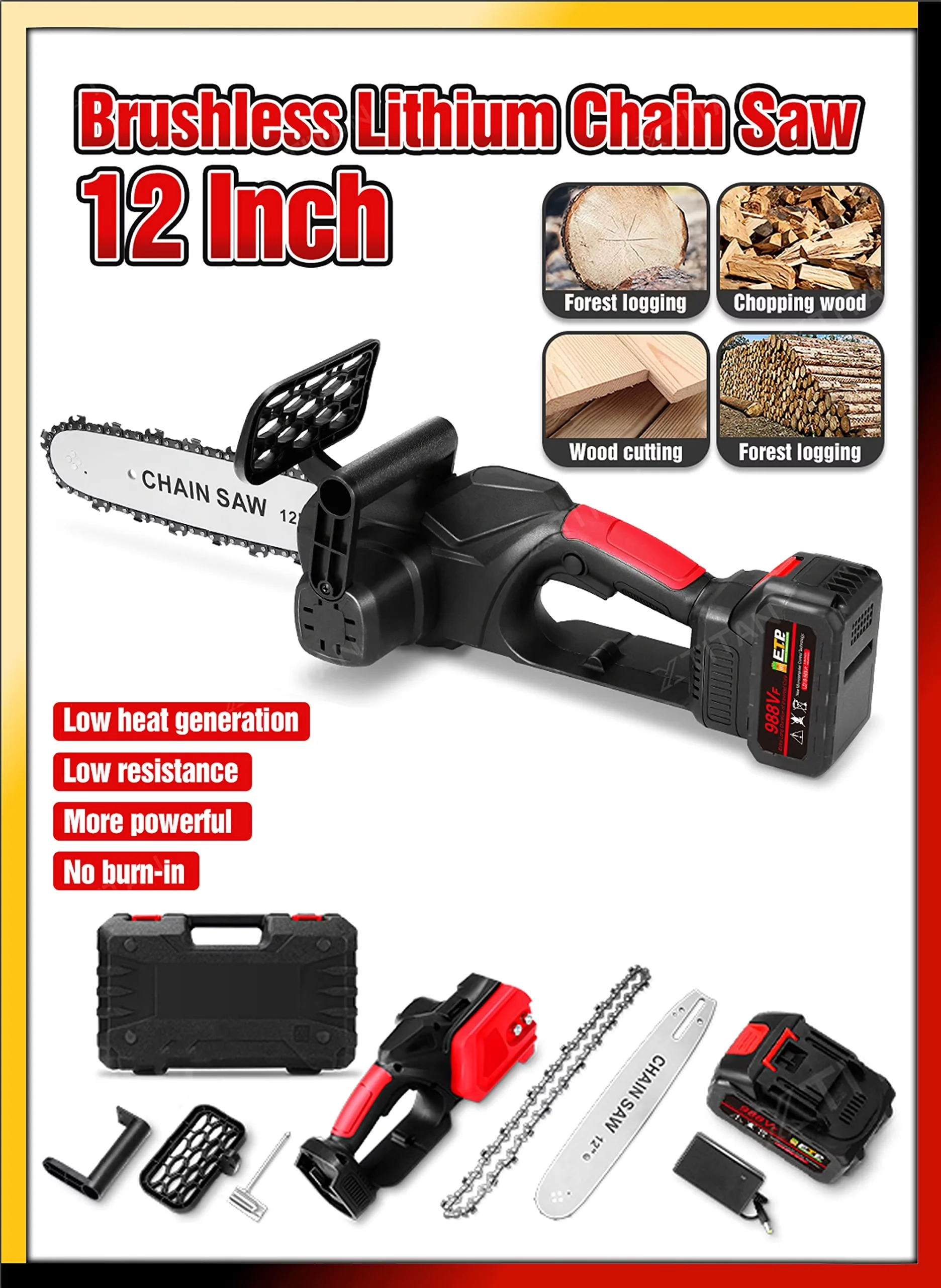Compact Chainsaw with Battery, 1300W, 24V - Black for Residential, Commercial Model EB86BB