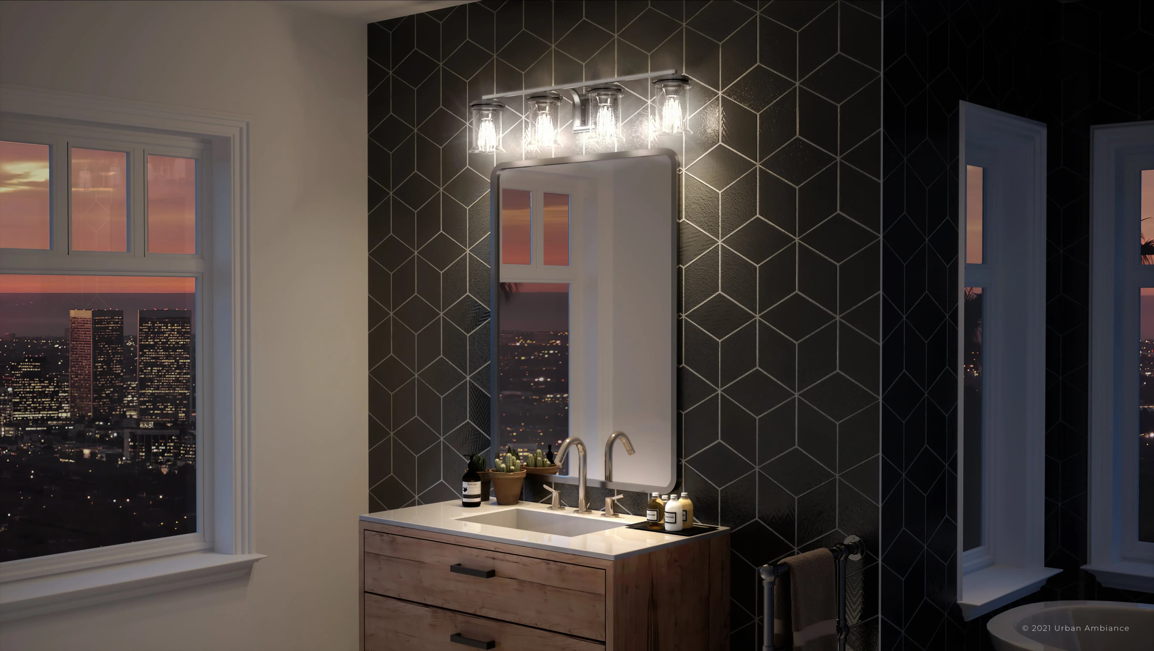 Professional Bathroom Renovation with Incandescent, Dimmable, English Country Style Elements - Silver Steel Model 4905BC