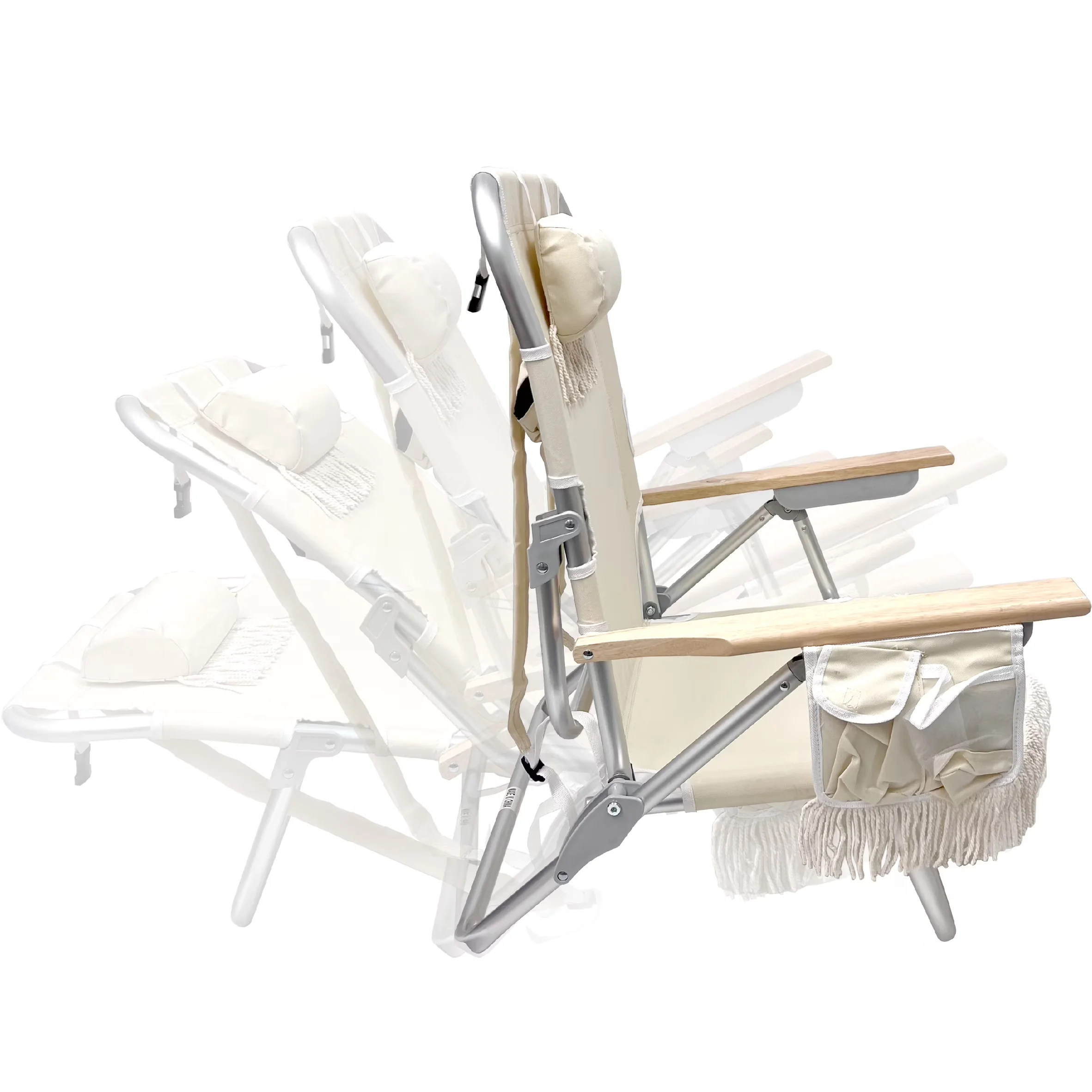 Versatile Beach Chair with Folding, 5 Positions and Cup Holder Pouch on Side, 1 Pack TAN - 1 Pack Model 9343CA