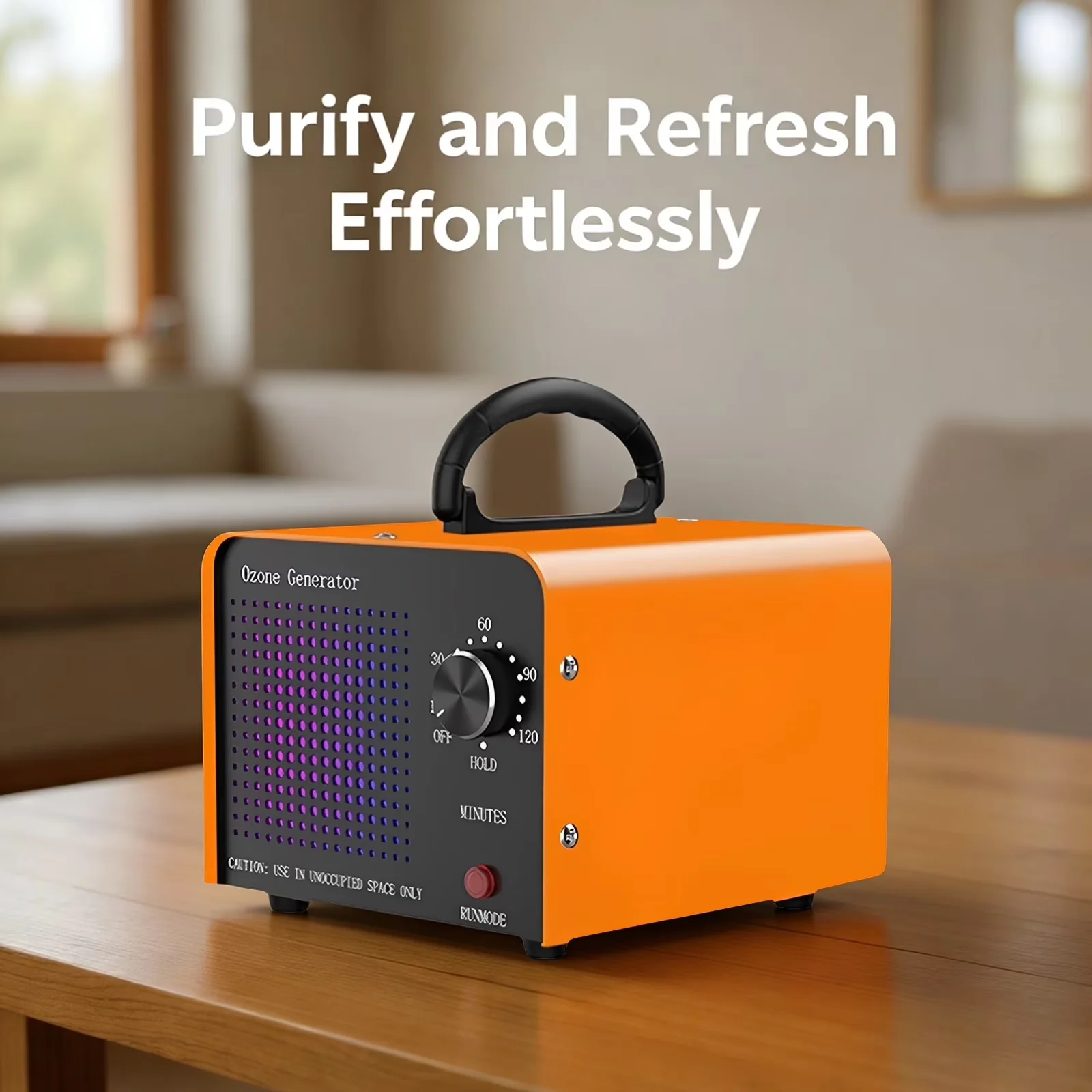 Air Purifier Versatile with Automatic Shut-Off, 2.1 oz / 60 g Trioxygen Generator - Orange for Home, Car Model A171C2