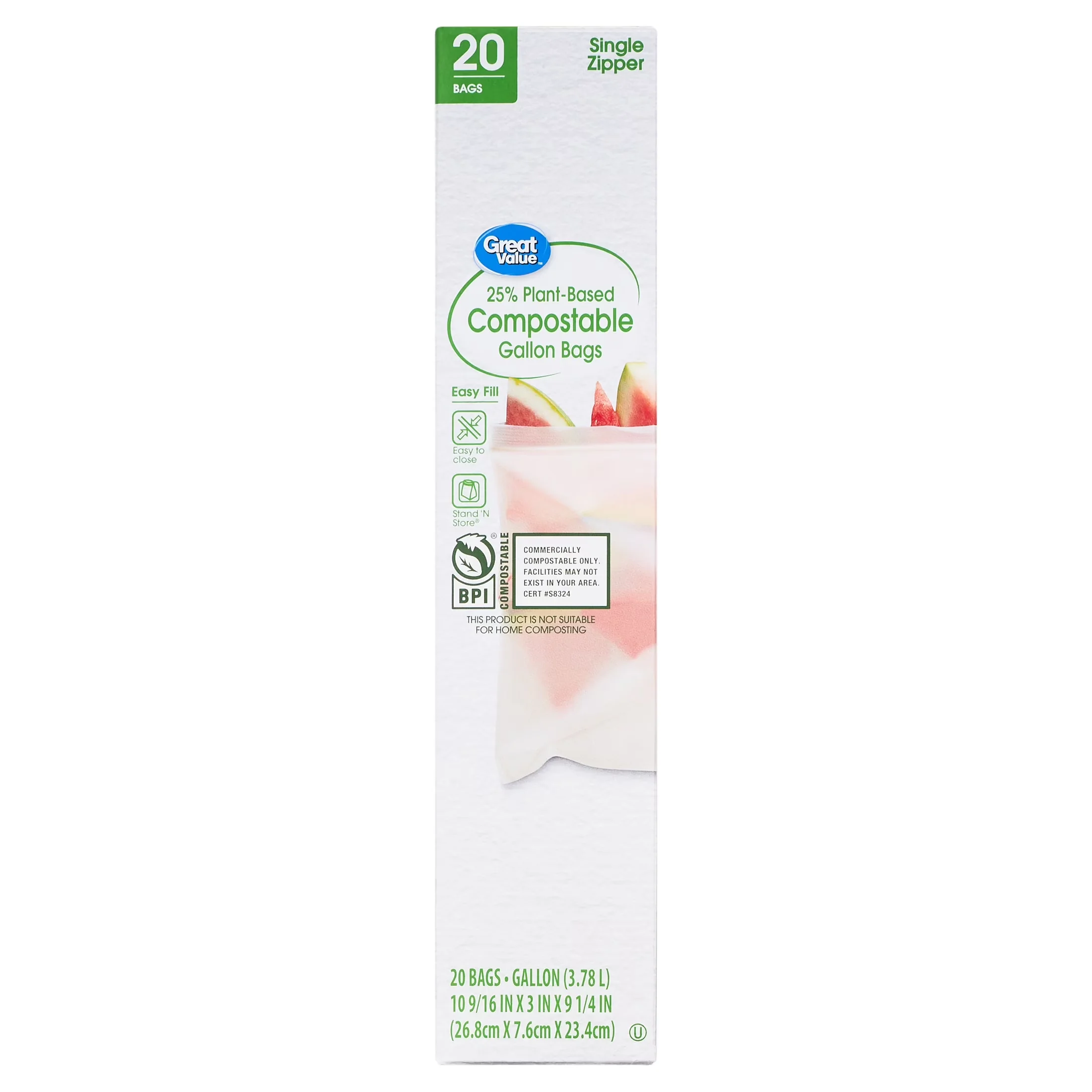 Premium Moving with Compostable, 20 Count, 25% Plant-Based Compostable Gallon Bags - Plastic Gallon Model 25479B