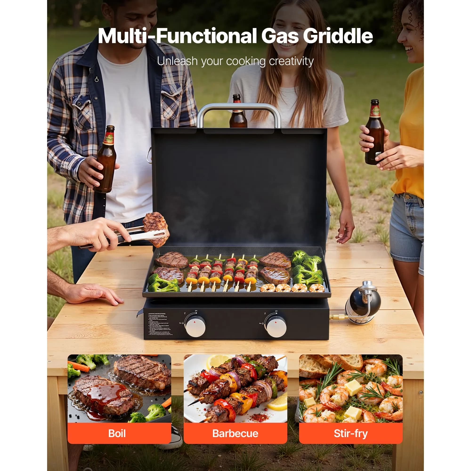 Compact Flat Top Grill with 11000 BTU, Portable - Silver Steel for Outdoor Model D251E1