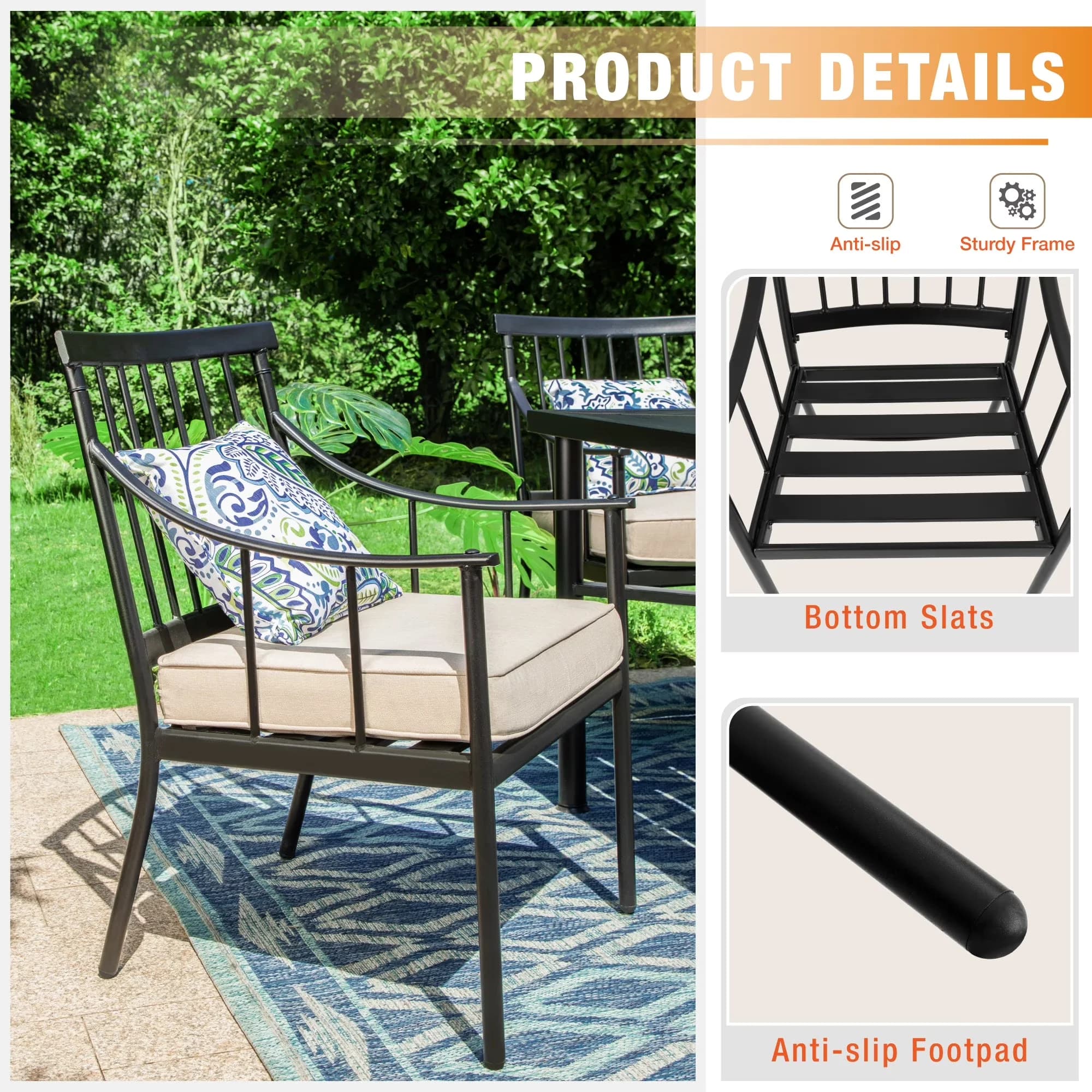 Stylish Patio Dining Set with Weatherproof, Contemporary, Beige Cushions - Metal Model 3A8FD7