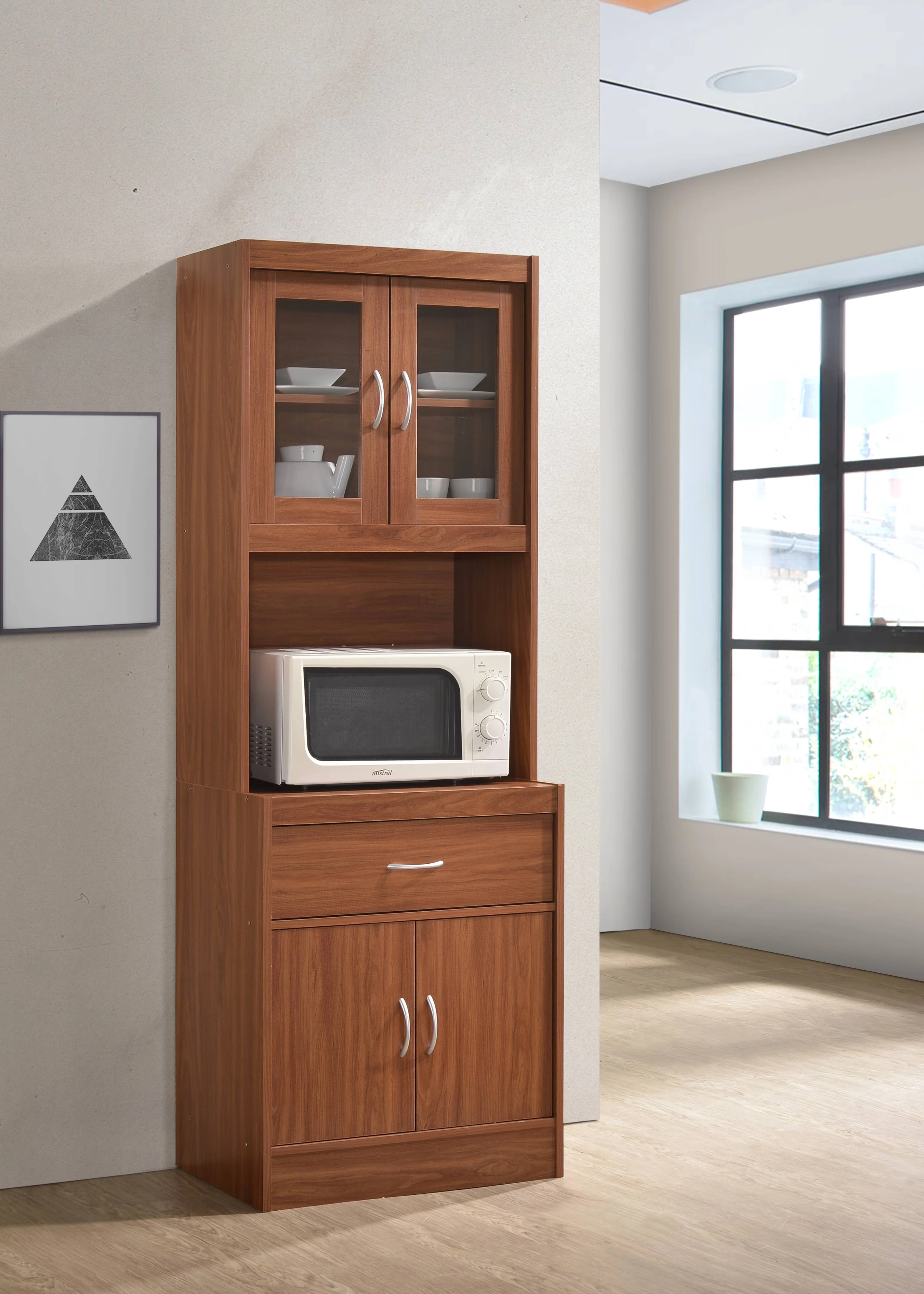 Premium Kitchen Renovation with Contemporary, Microwave Shelf, 1-Drawer - Wood Laminate Red Model 563EC7
