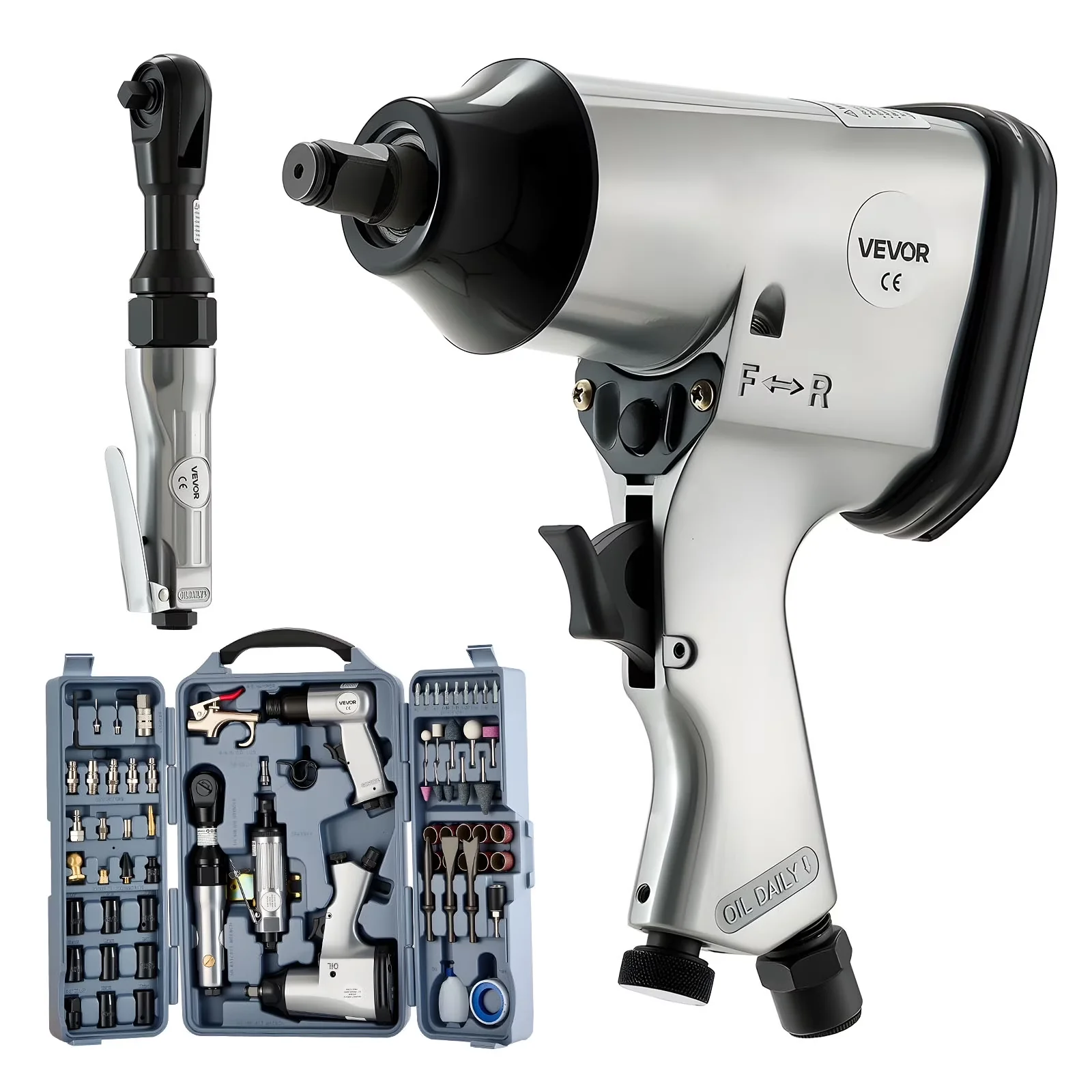 Reliable Air Tools Compressor with Lightweight, 1/2" Die Grinder, 1/2" Impact Wrench for Auto, Home - Model C33BAA