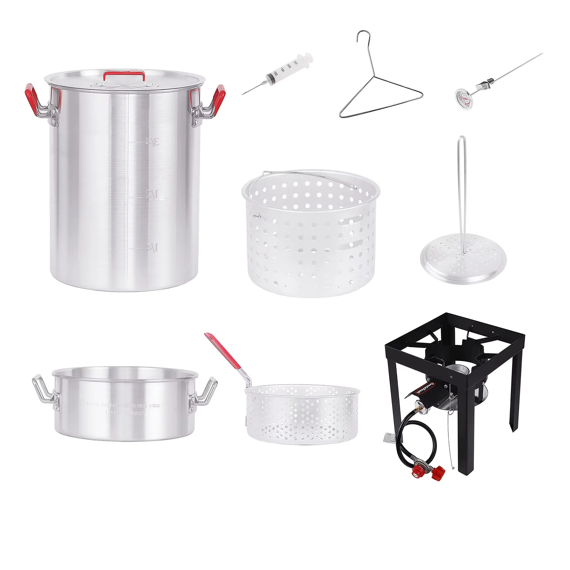Classic Outdoor Fryer with Marinade Injector, Material: aluminum(pot); steel(stand) - Silver Aluminum, Steel Model 72F408