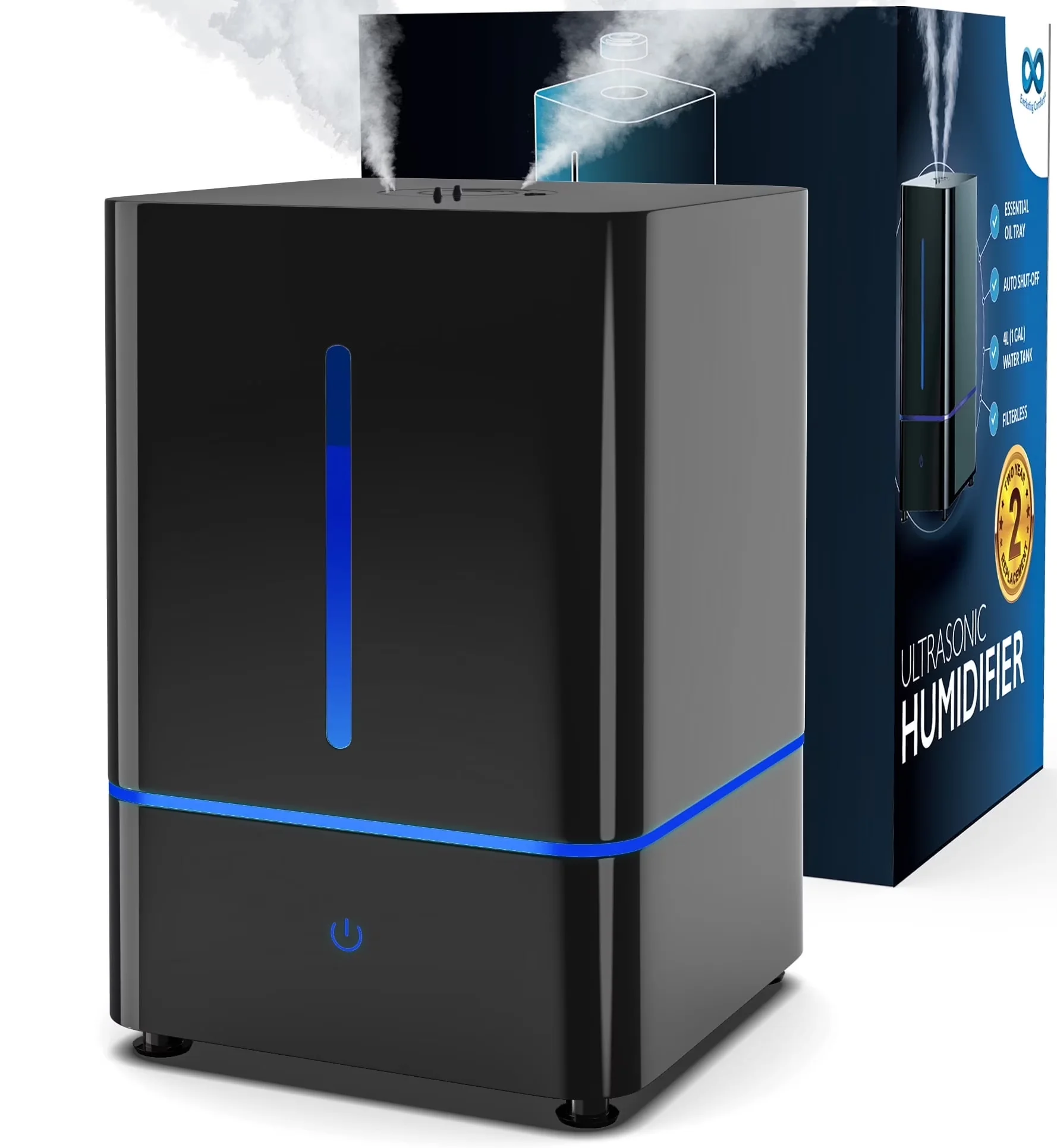 Essential Humidifier with Automatic Shut-Off, 4L Cool Mist - Black 4L Black for Bedroom Model FA0FF5