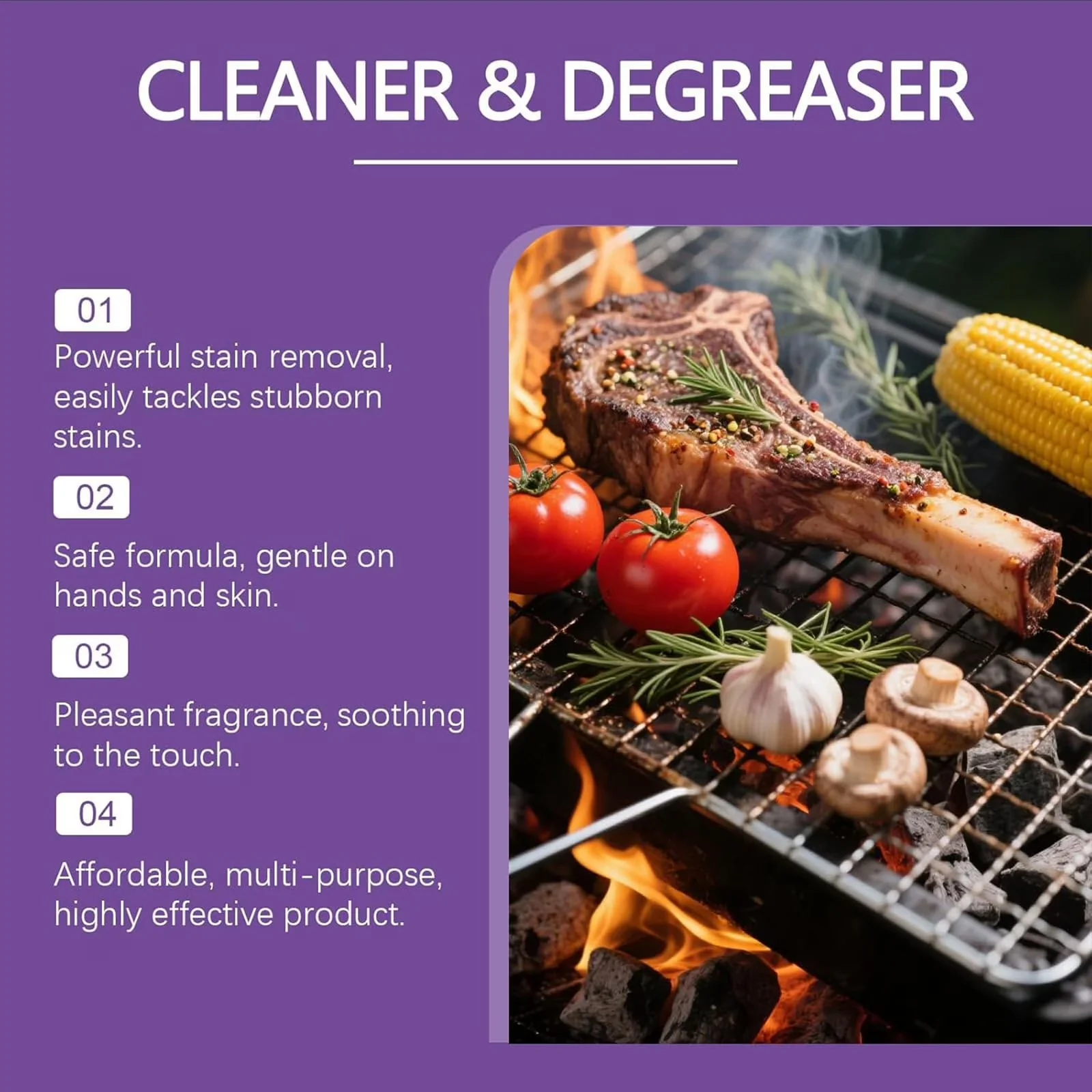 Quality Combo Grill with Portable, Fast-Acting Heavy-Duty Degreaser Spray for Outdoor - Model E23E21