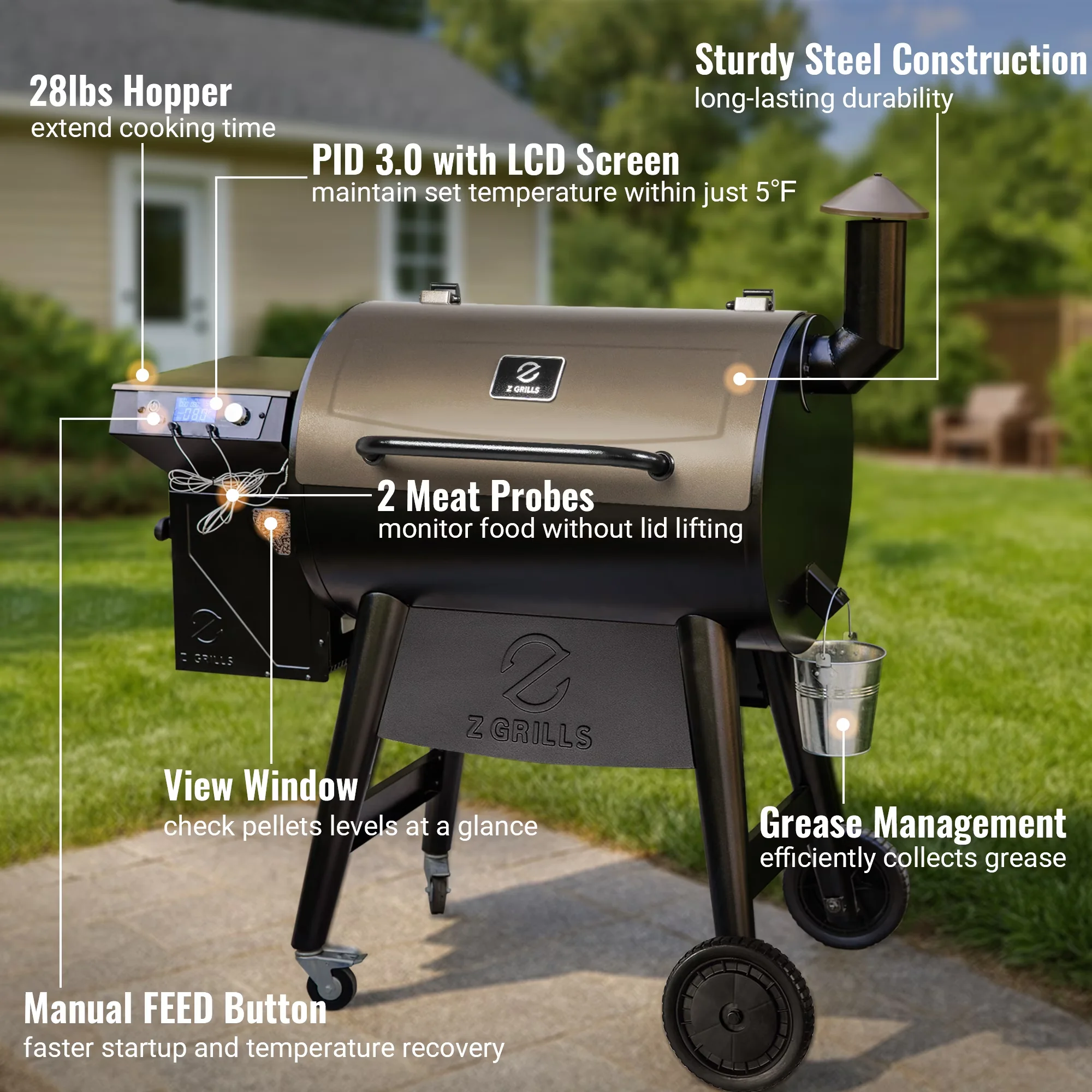 Smoker Essential with Rust Resistant, Digital Temperature Control, Grease Pan - Steel Model FB8AE2