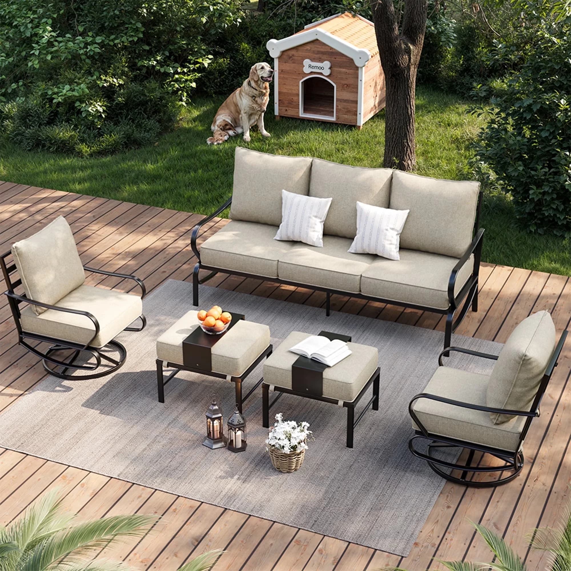 Classic Outdoor Sofas Sectional with Waterproof, Modern, 【Spacious Outdoor Seating Design】 - Beige for Garden Model BBAE84