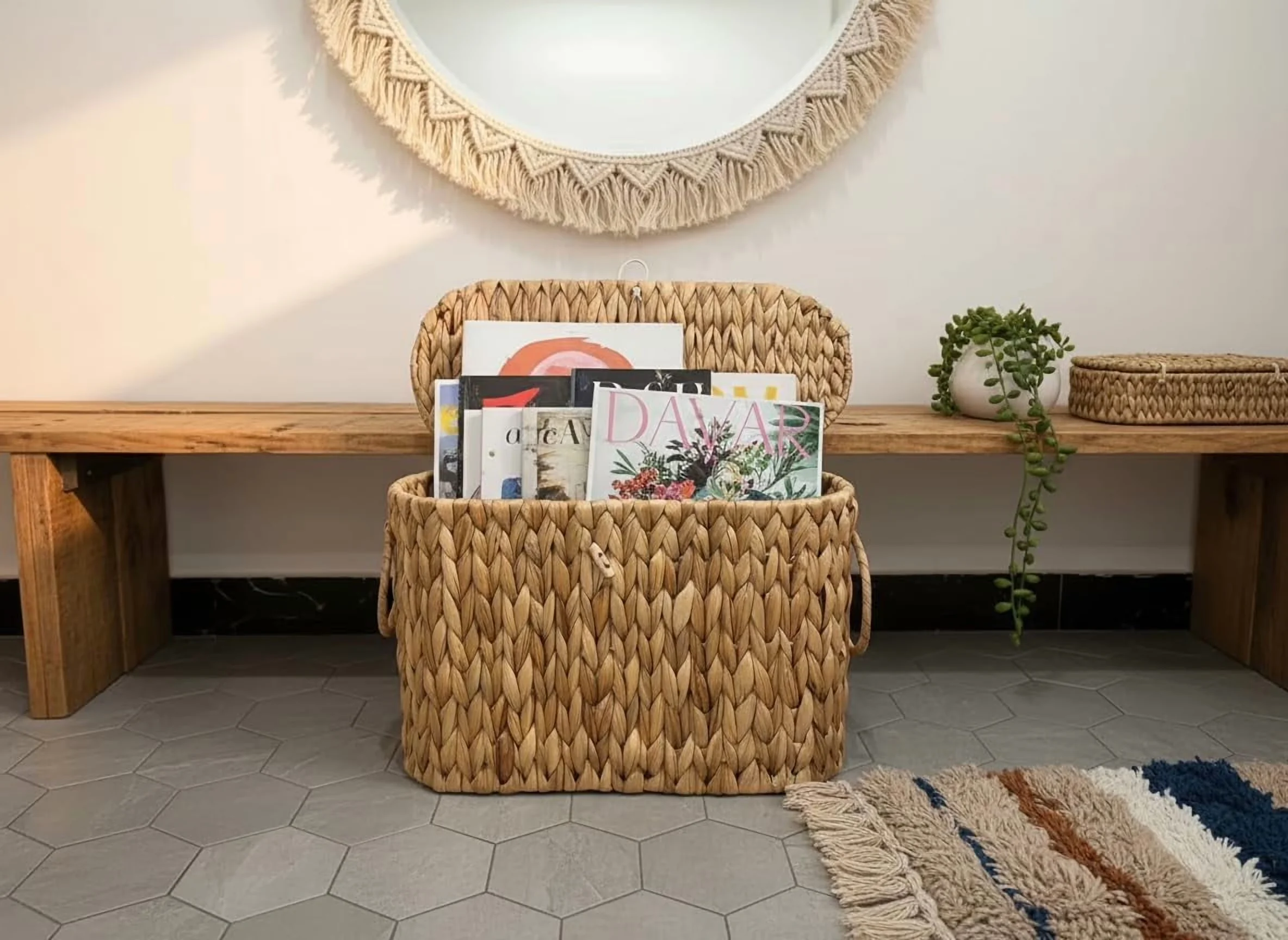 Essential Bathroom Renovation with Hanging, Wicker Basket - Water Hyacinth Brown for Bathroom Model BCC6ED