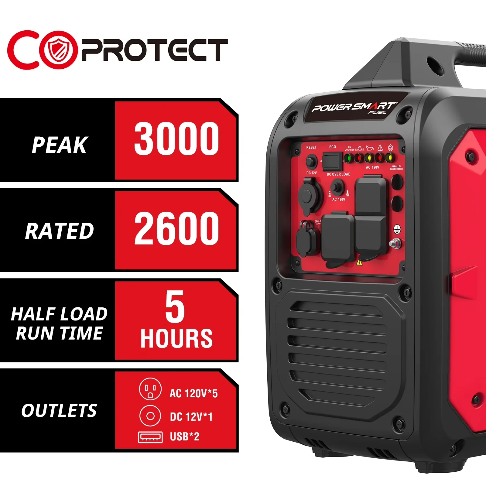 Efficient Generator with 3000W, Co Shut-Off, 3000-Watt Portable Inverter - Model 8FEEAF