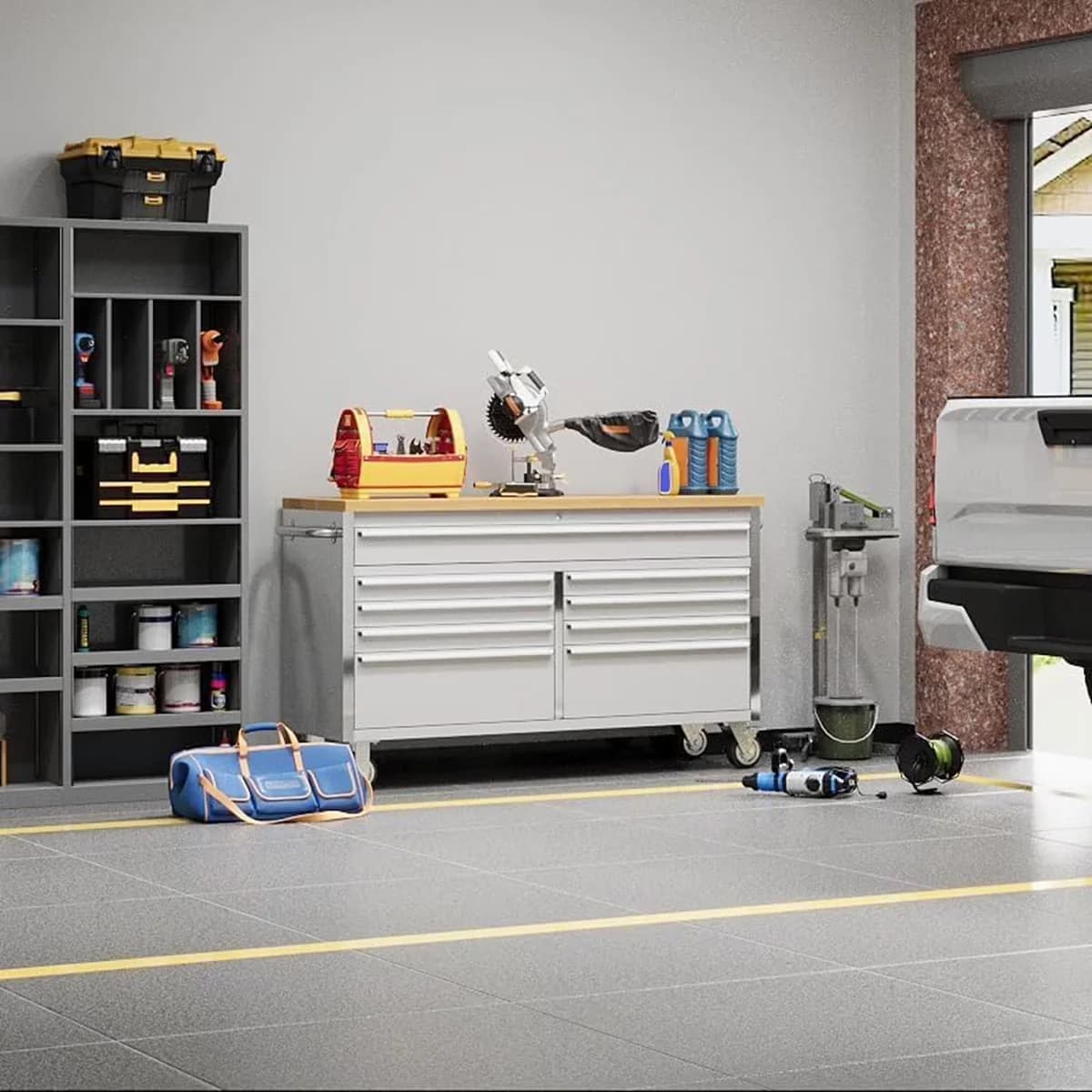 Professional Toolstorage with Lockable, Sturdy Construction and Large Capacity, 61-Inch Rolling Tool Chest - Stainless Steel Silver Model 9296DA