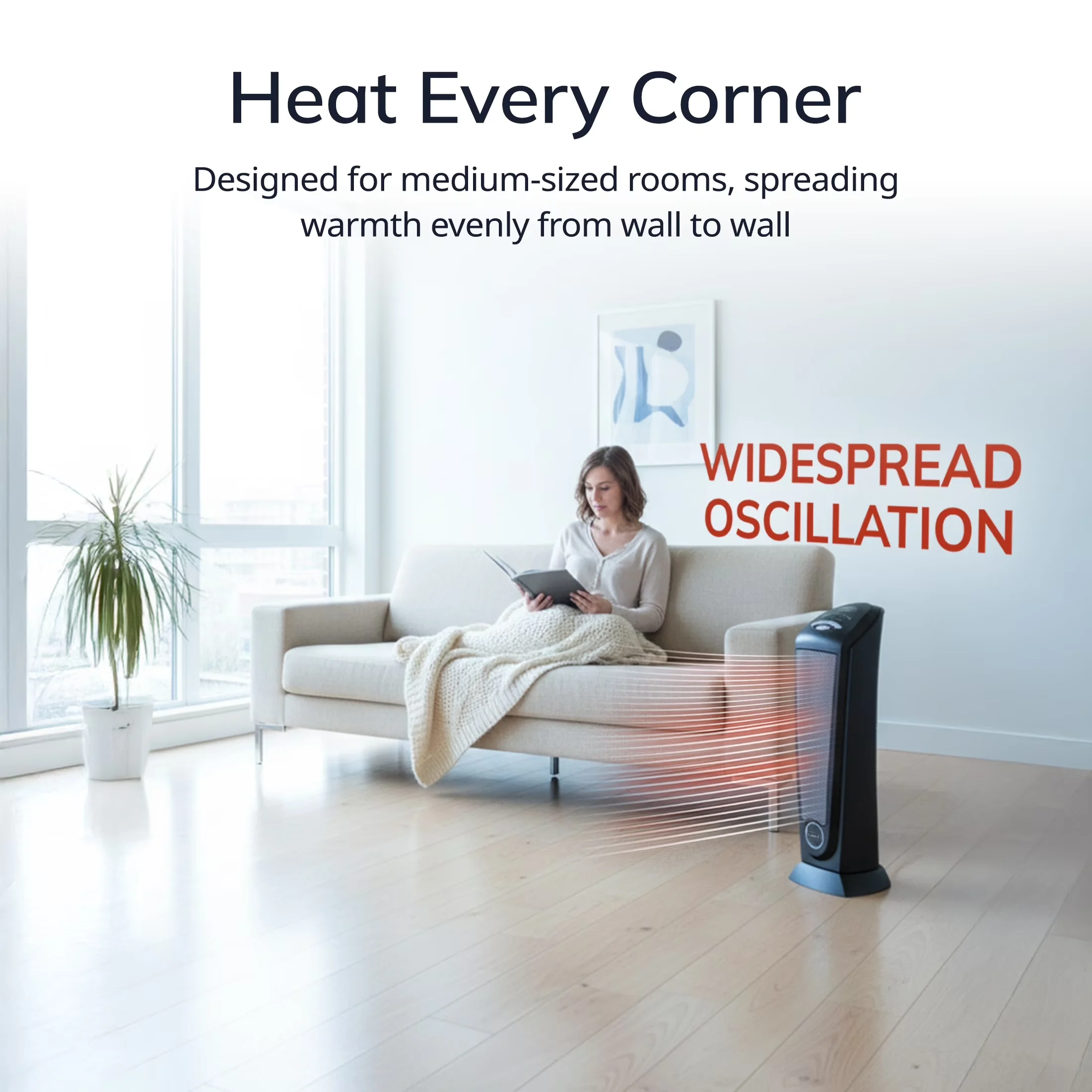 Modern Portable And Electric Space Heater with 1500W, Automatic Shutoff, Oscillating - Black Model D7093C