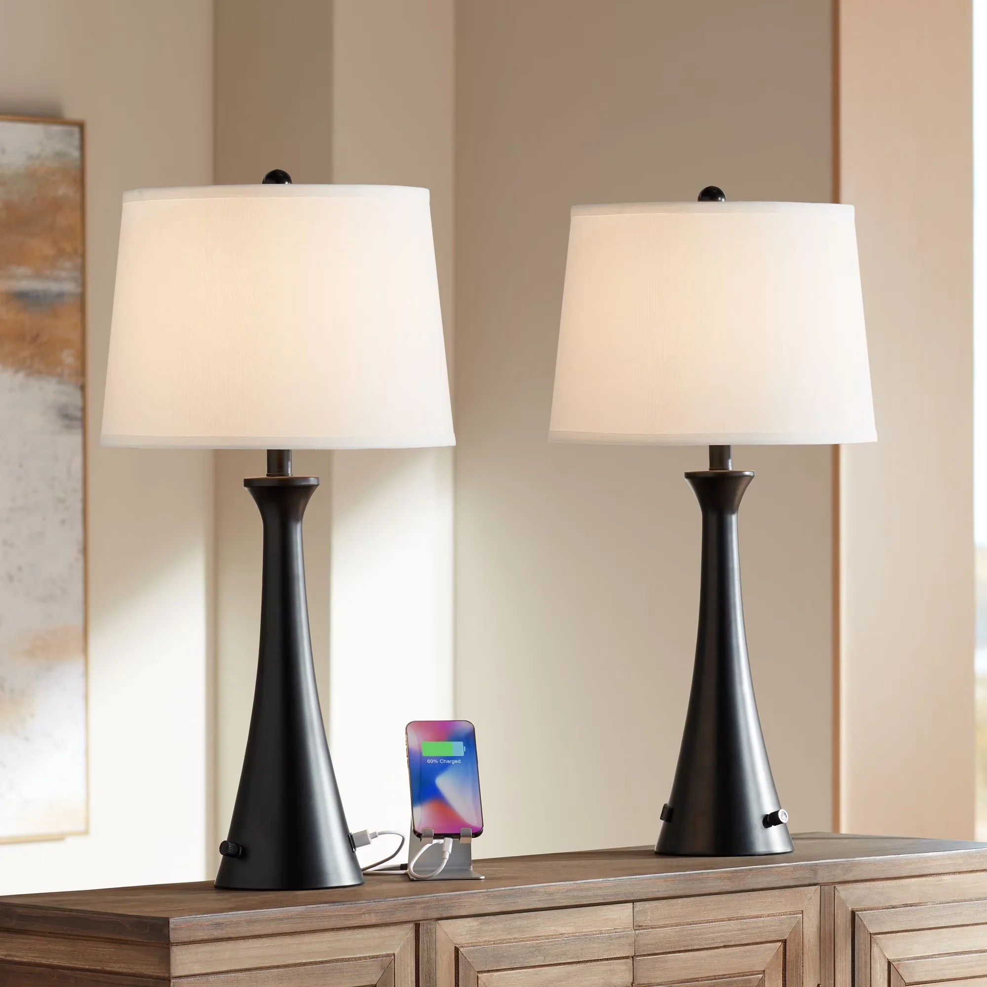 Lamp Set Essential with LED, Modern - Metal Black for Living Room, Bedroom Model BC743F