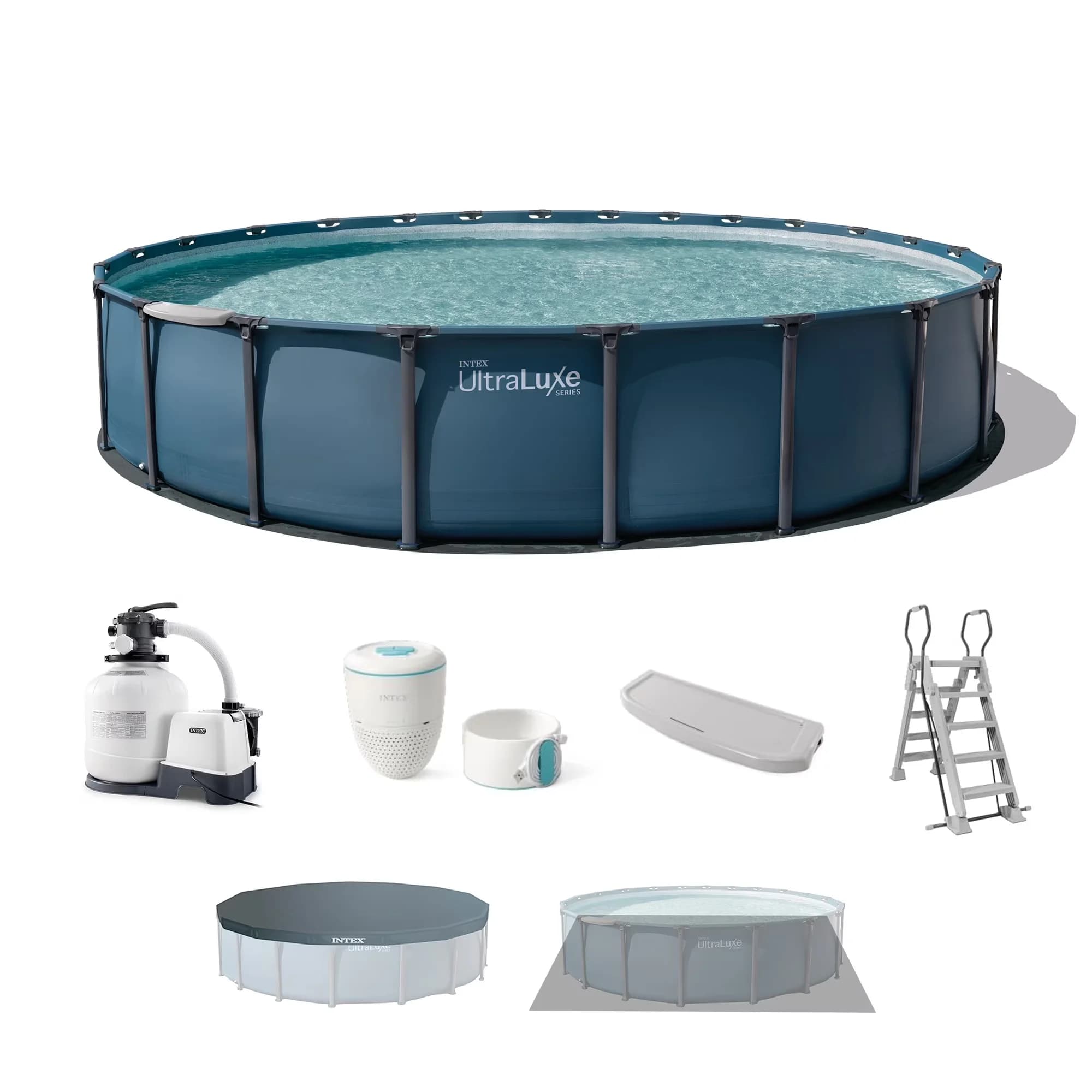 Professional Above Ground Pool with Puncture Resistant, & Saltwater System - Blue Model E74F21
