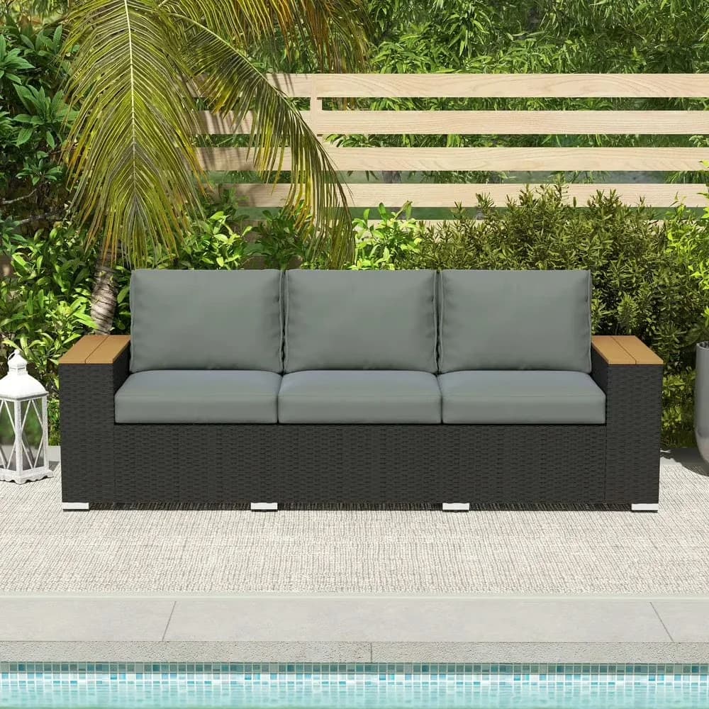 Reliable Outdoor Sofas Sectional with Water-Resistant, Modern, Wide Armrests - Galvanised Steel, Pe Rattan Dark Gray Model 1EAB8E