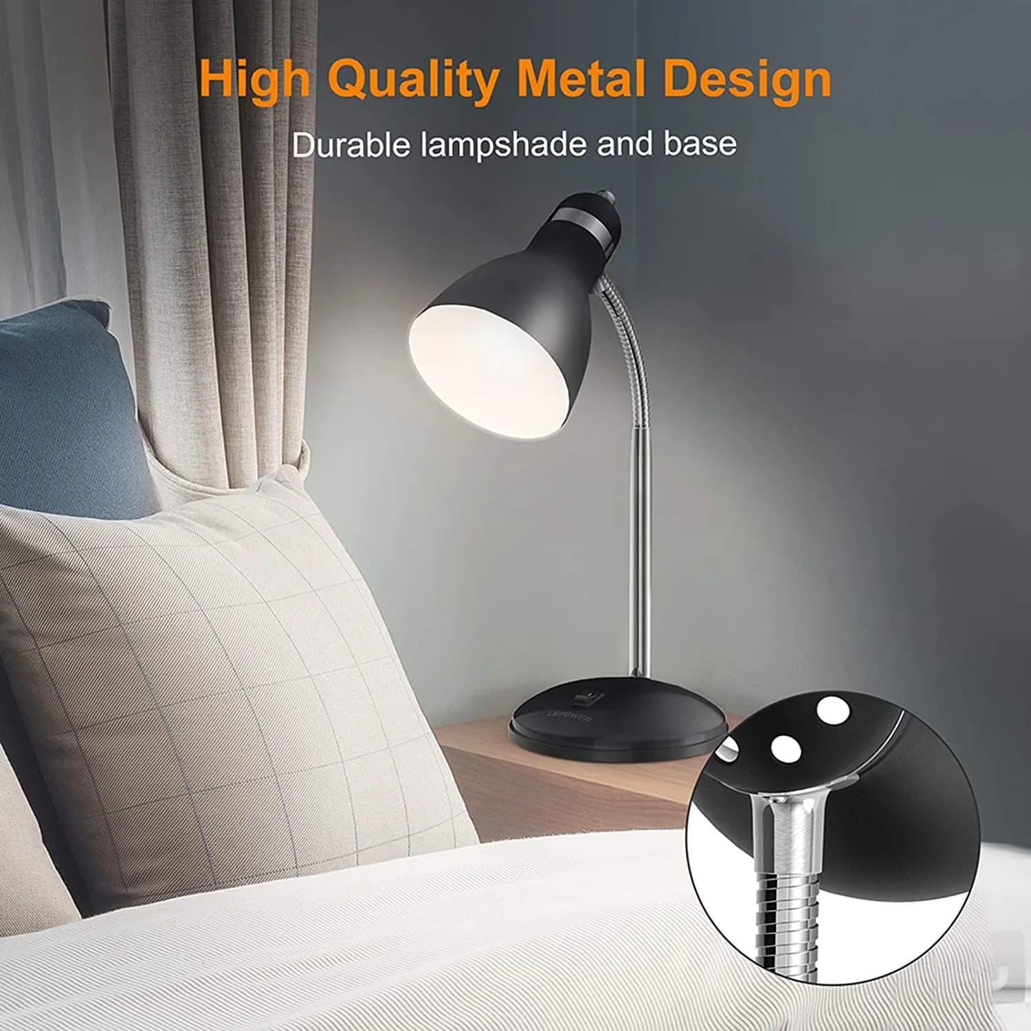 Modern Lamp with LED, Modern, Metal Desk - Black Metal for Home, Office Model 2F519A
