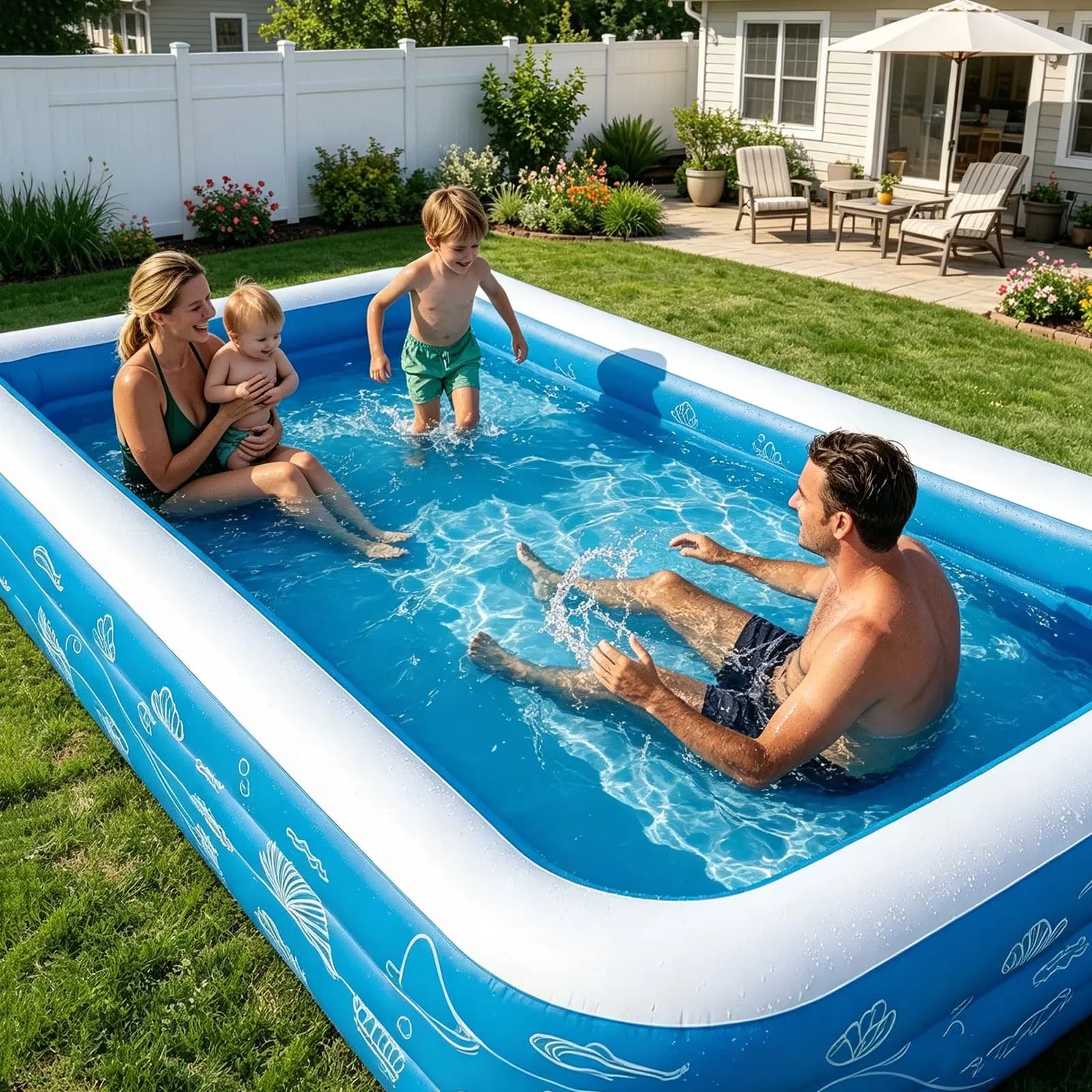 Sleek Inflatable Pool with Fade Resistant, Puncture Resistant - Blue Kids Model 3CBED9