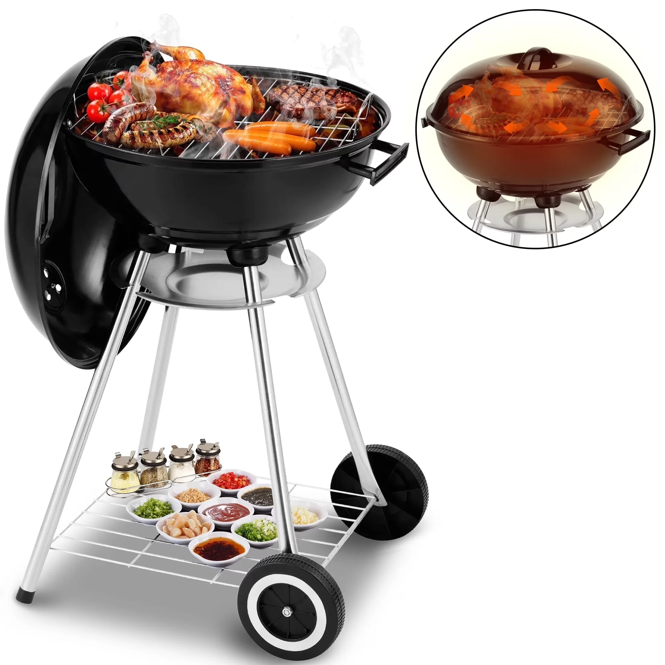 Versatile Charcoal Grill with Portable, BBQ - Steel Black 18 Inch - Quality Construction Model 0C2CD3