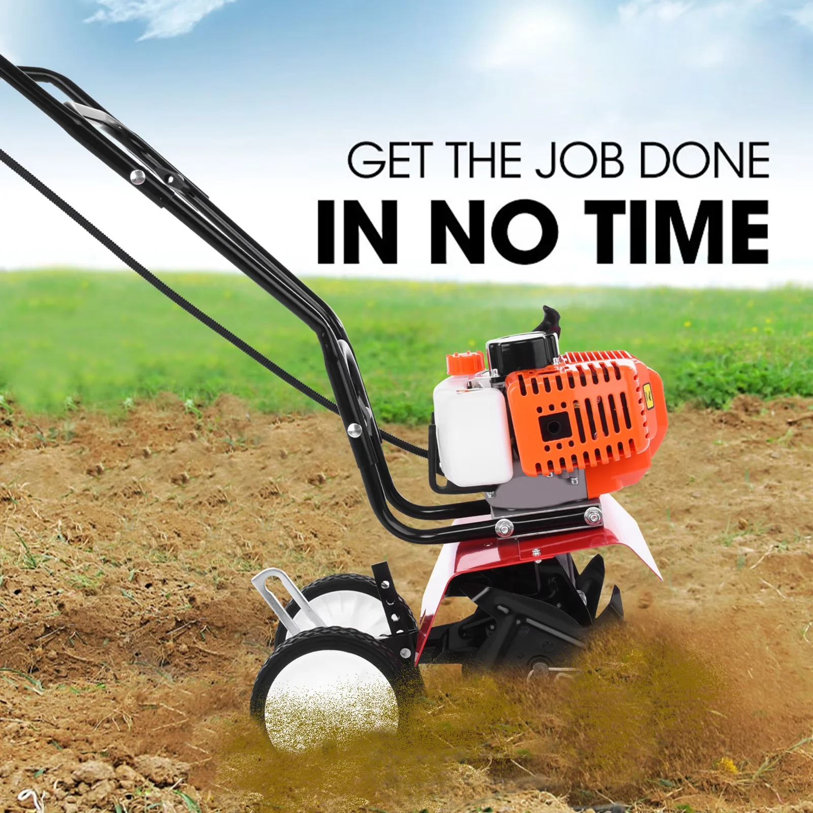 Professional Trillers Cultivator with Petrol Mini Garden Tiller, 4-Blade Gas Powered Soil Tilling Machine - Model C5C77F