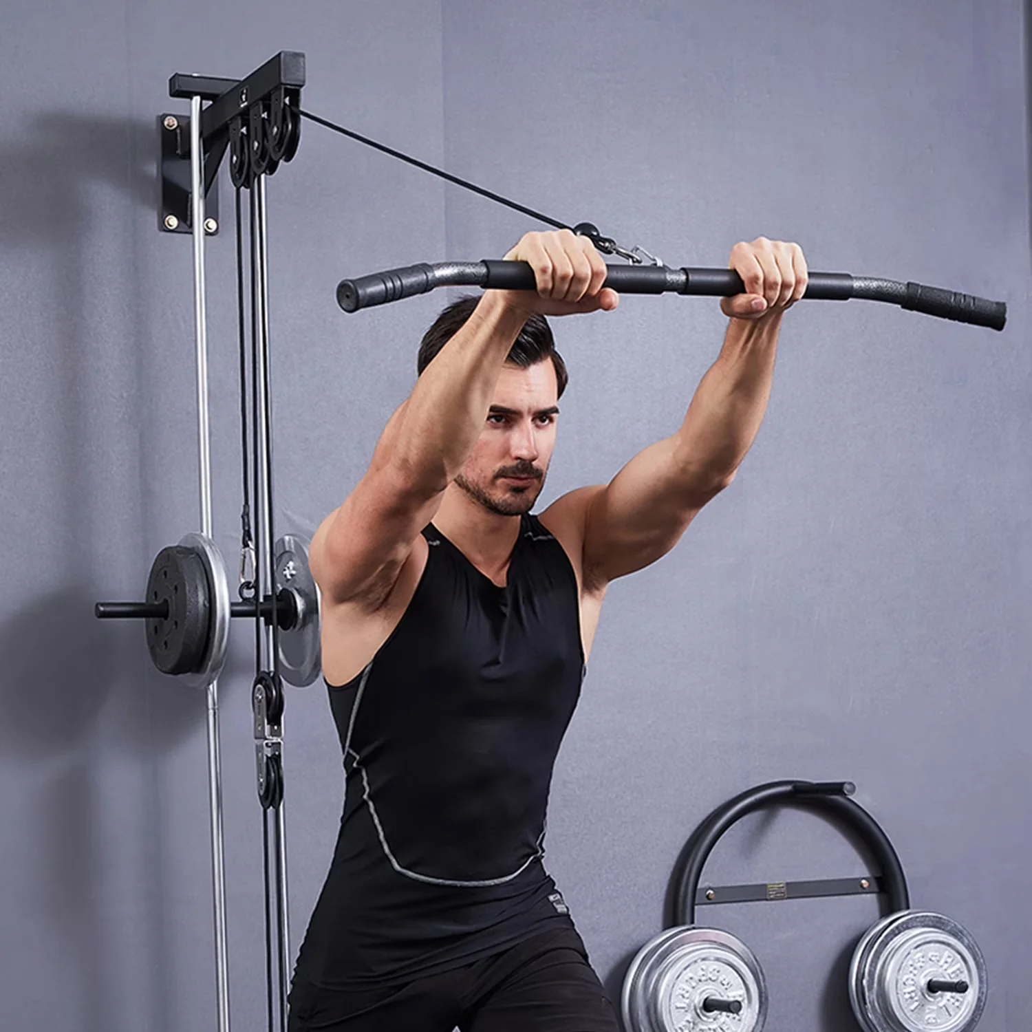 Professional Home Gym Accessory with Heavy Duty, LAT Pulldown Bar Handle Wide - Pvc+Iron Black Model 42C5C7