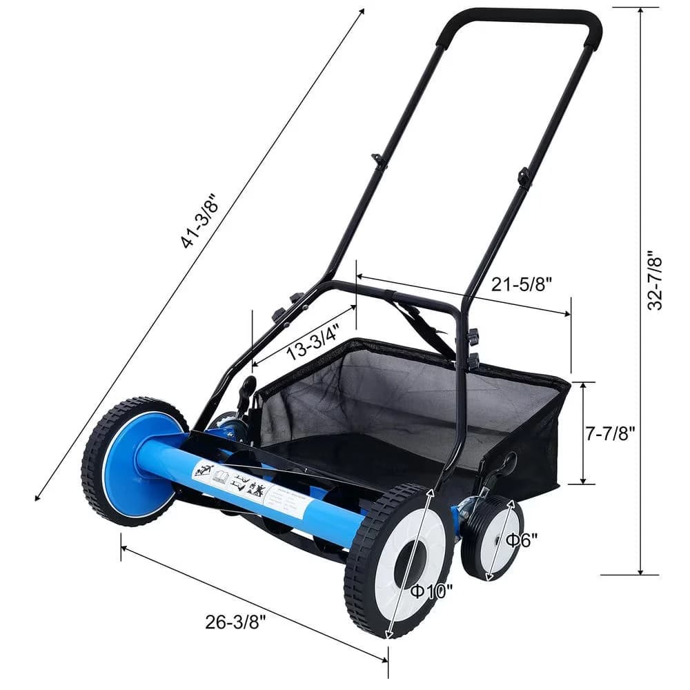 Modern Push Mower with Adjustable, 4 BLUE COLOR, 20-Inch 5-Blade Reel Lawn - Blue Model FF4DC4