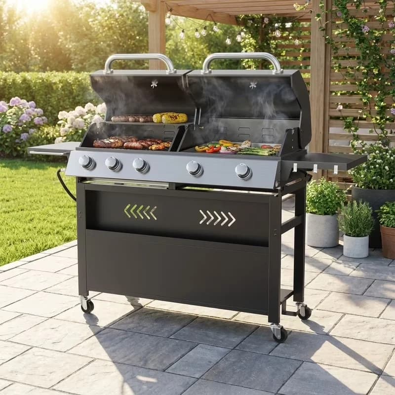 Innovative Flat Top Grill with Portable, BBQ Combo - Black Steel for Outdoor, Kitchen Model 69892E