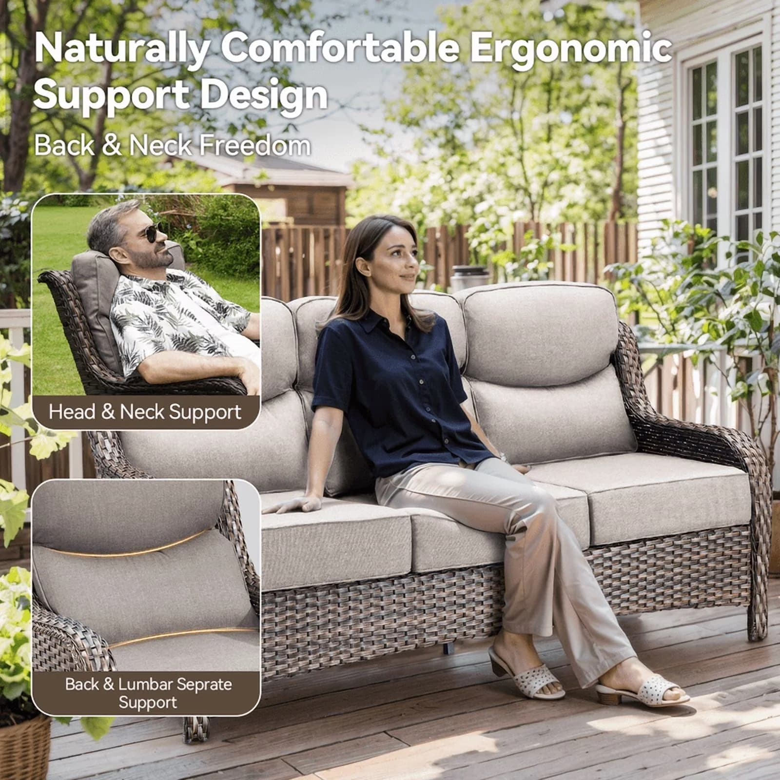 Durable Outdoor Sofas Sectional with Contemporary, 73" Patio High Back Sofa - Steel,Wicker Model 32C25E