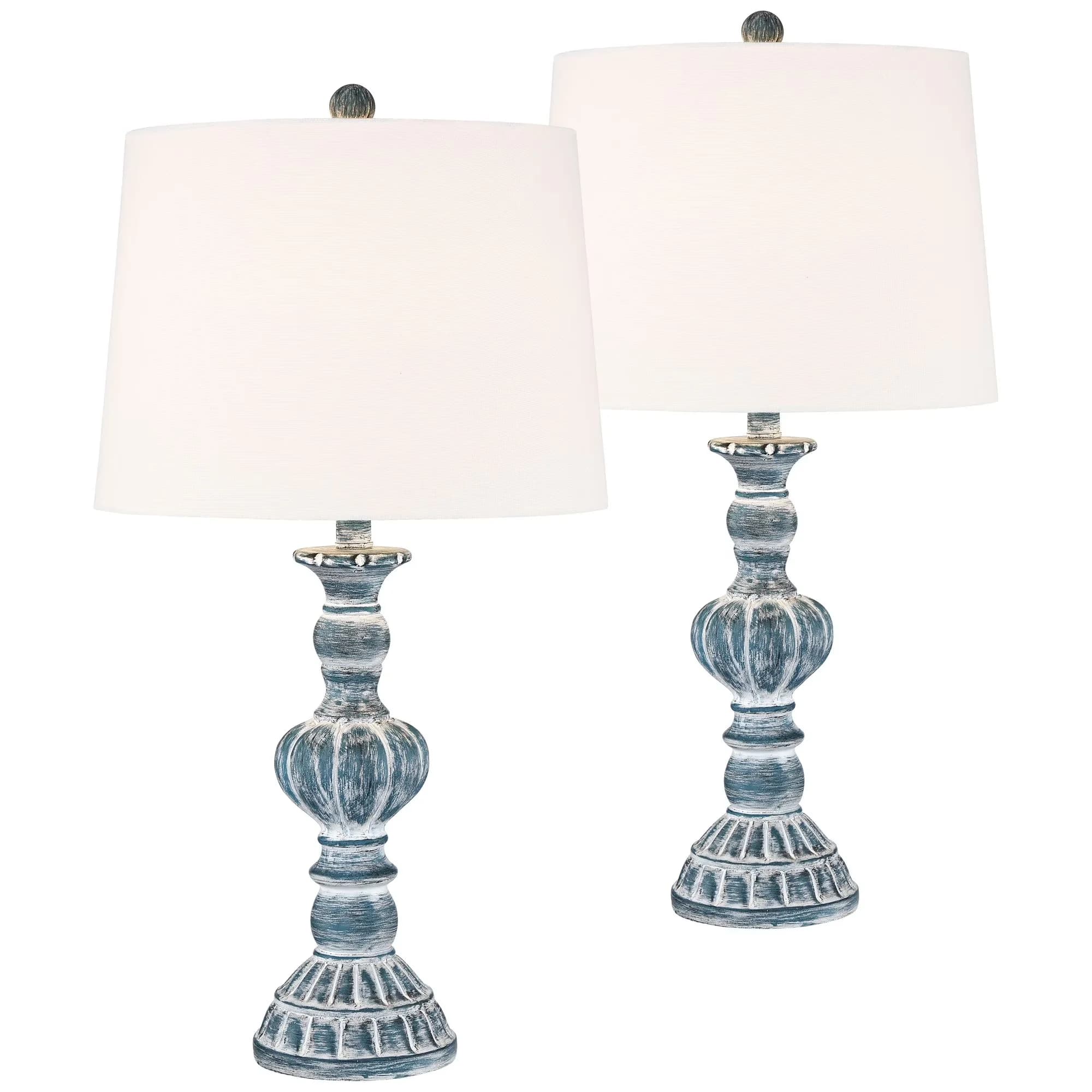 Premium Lamp Set with Incandescent, Coastal, Traditional - Blue Cast Resin for Living Room, Bedroom Model F9F62F
