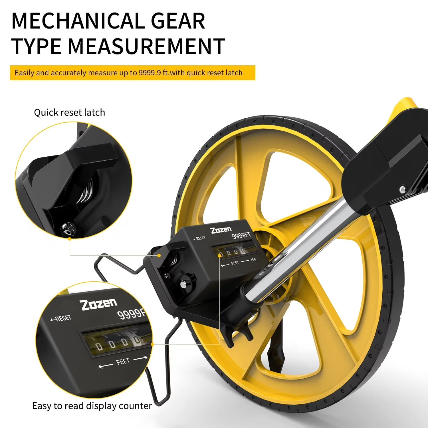 Innovative Measuring Layout with Lightweight, 0-9999.11 Ft Measure Wheel - Abs Yellow Model 9FEA13