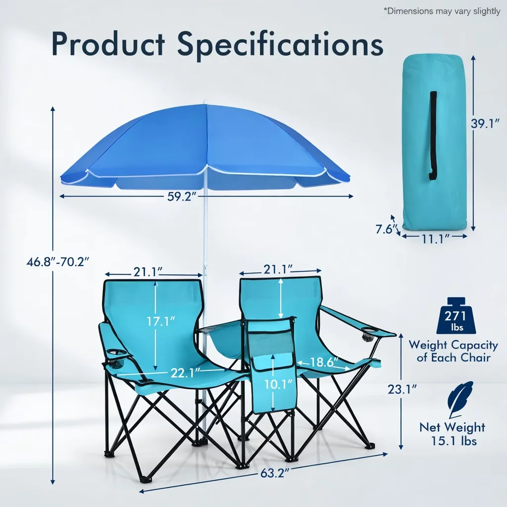 Sleek Beach Chair with Color:Black/Blue/Gray, Umbrella, Turquoise - Blue Model 68AA77