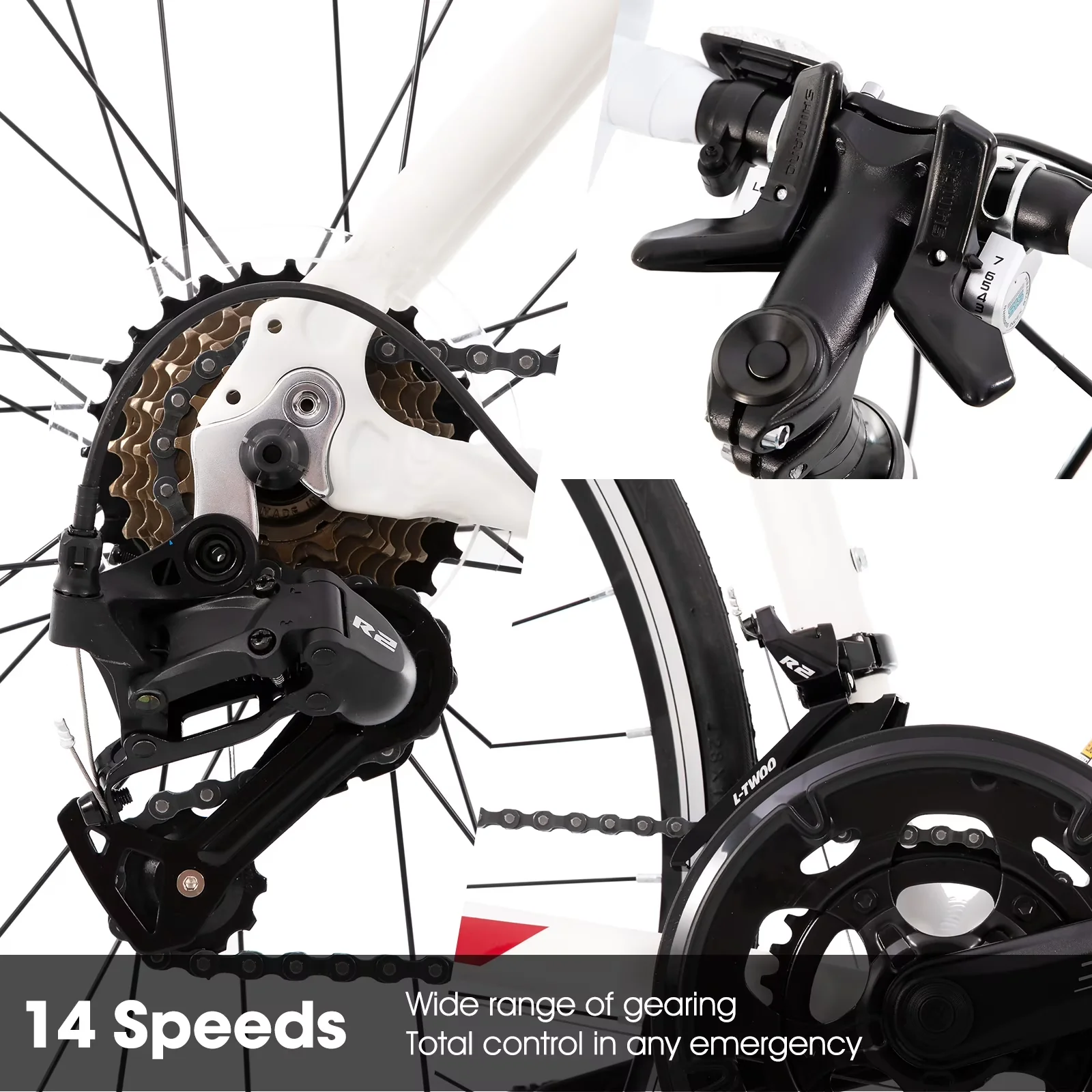 Innovative Road Bike with Lightweight, Adjustable Seat Height, Light Weight Aluminum Frame - White Model BAE925
