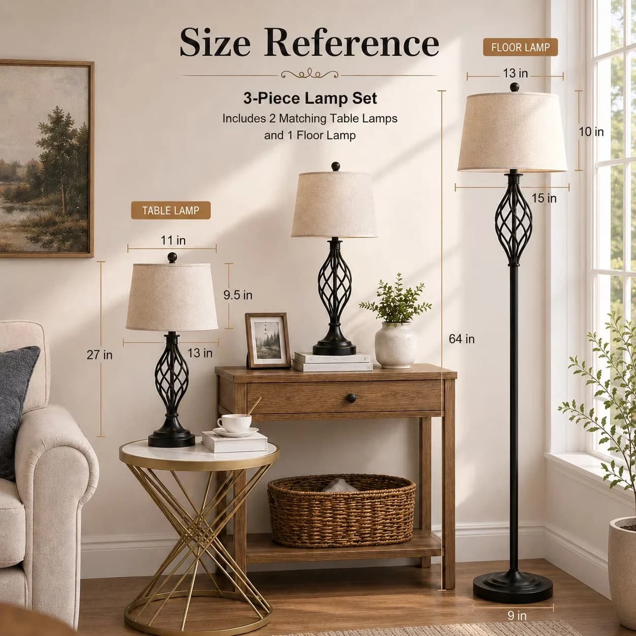 Quality Lamp Set with Incandescent, Modern, Dimmable - Metal Black Traditional Model 0DFB24