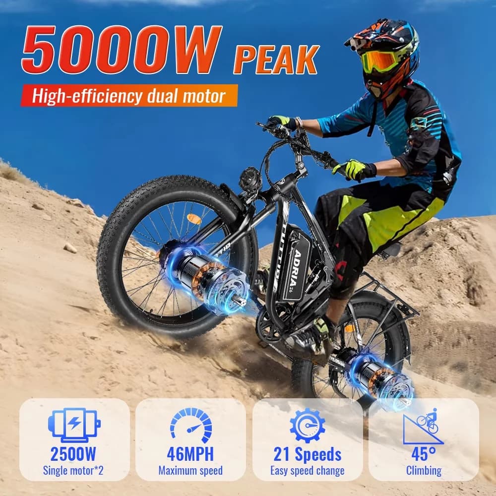 Durable Electric Bike with 5000W, Adria26 5000W Mountain - Black for Everyday Use Model BA6BB5