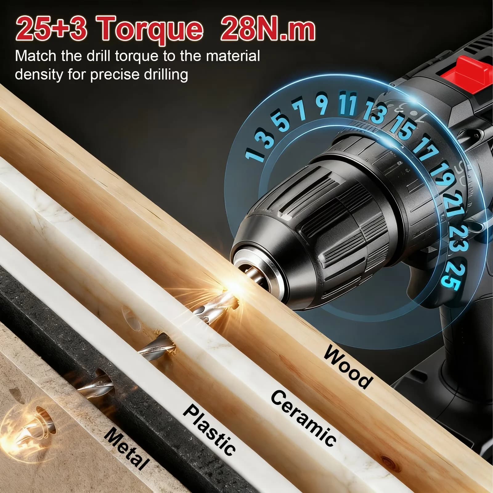 Reliable Drills Driver with Battery, LED, 21V Cordless Drill Set - Ergonomic Design Model 48EABB