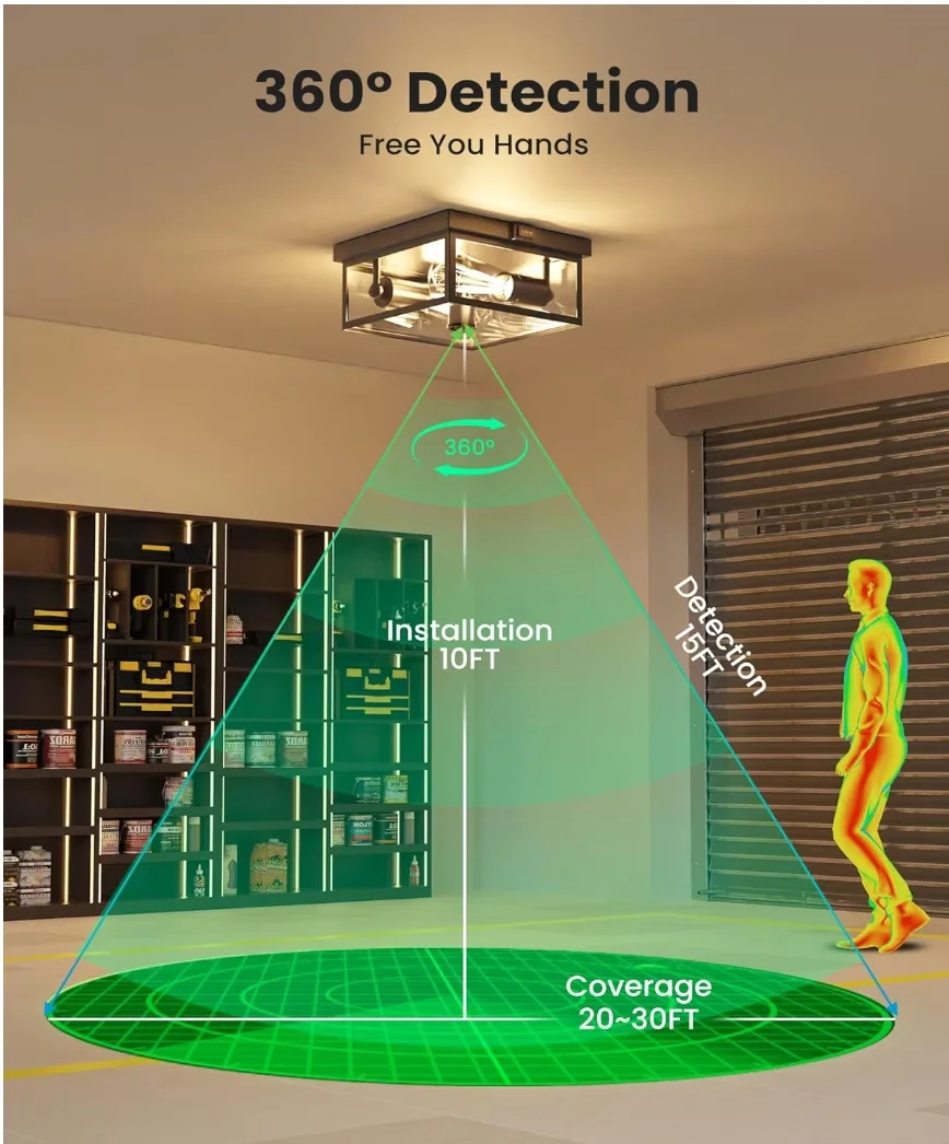 Efficient Ceiling Lights Fixture with Incandescent, Energy Efficient, Farmhouse - Metal Black for Patio Model 845DA4